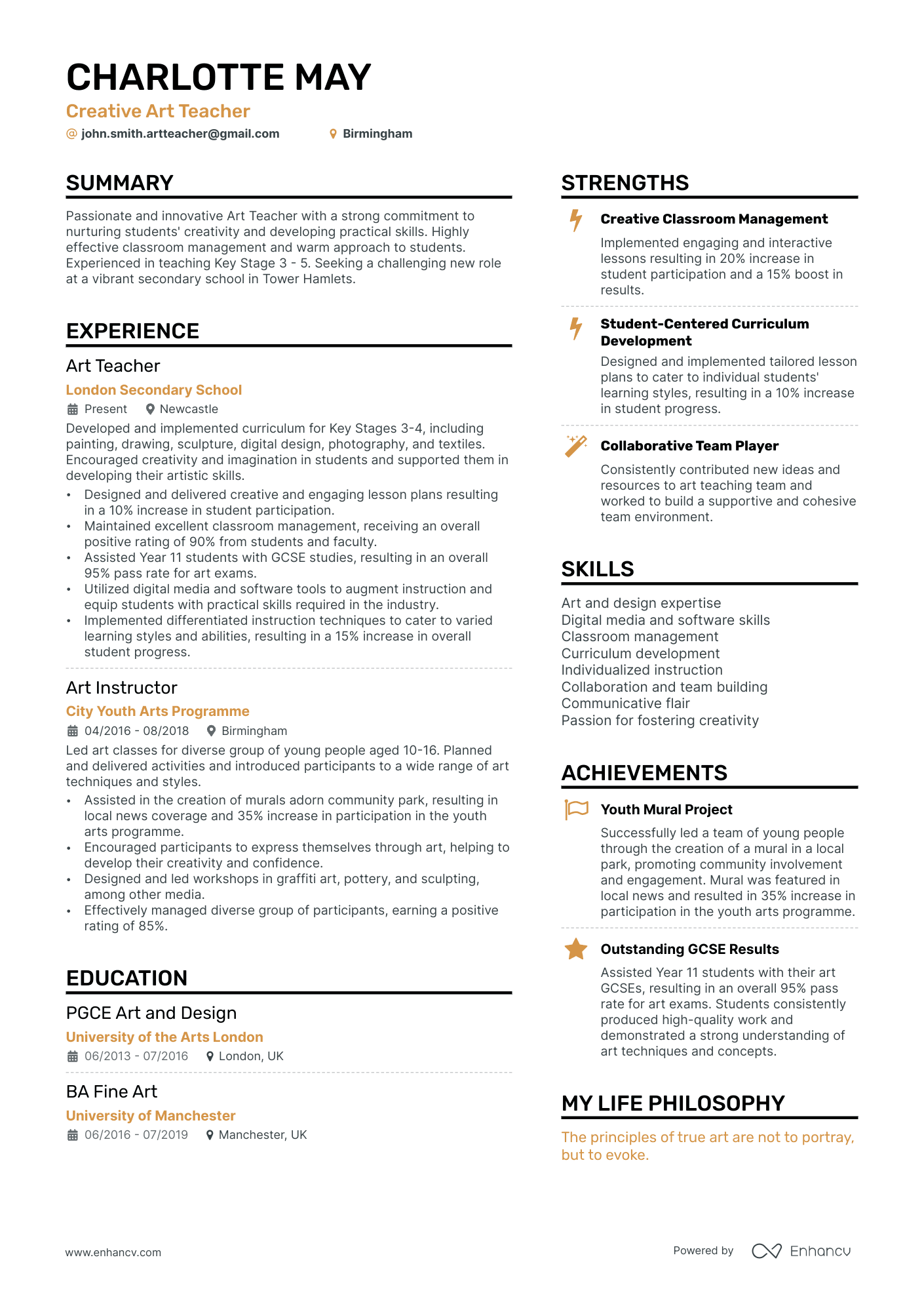 Art Teacher Cv Examples For