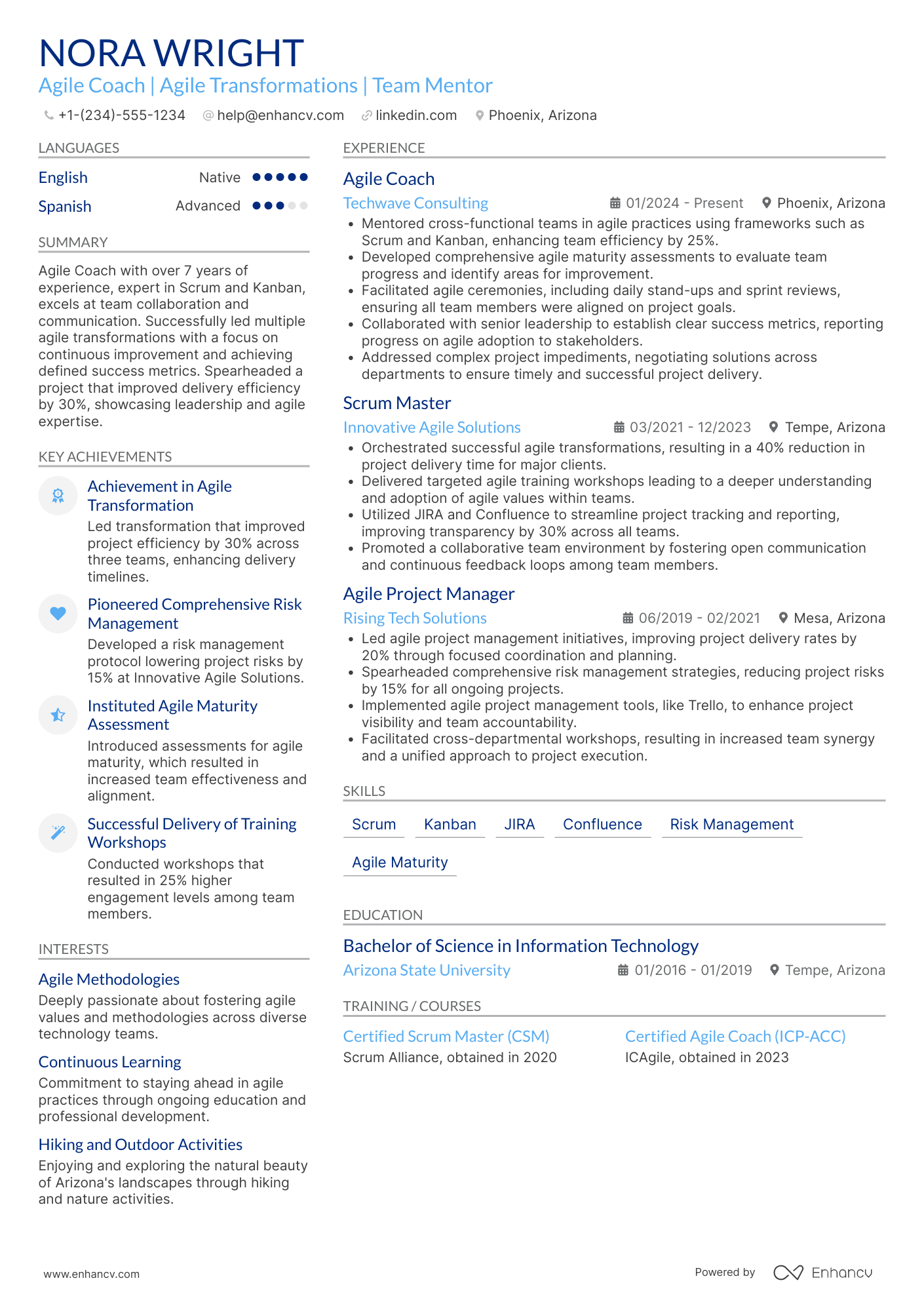 Agile Coach resume example