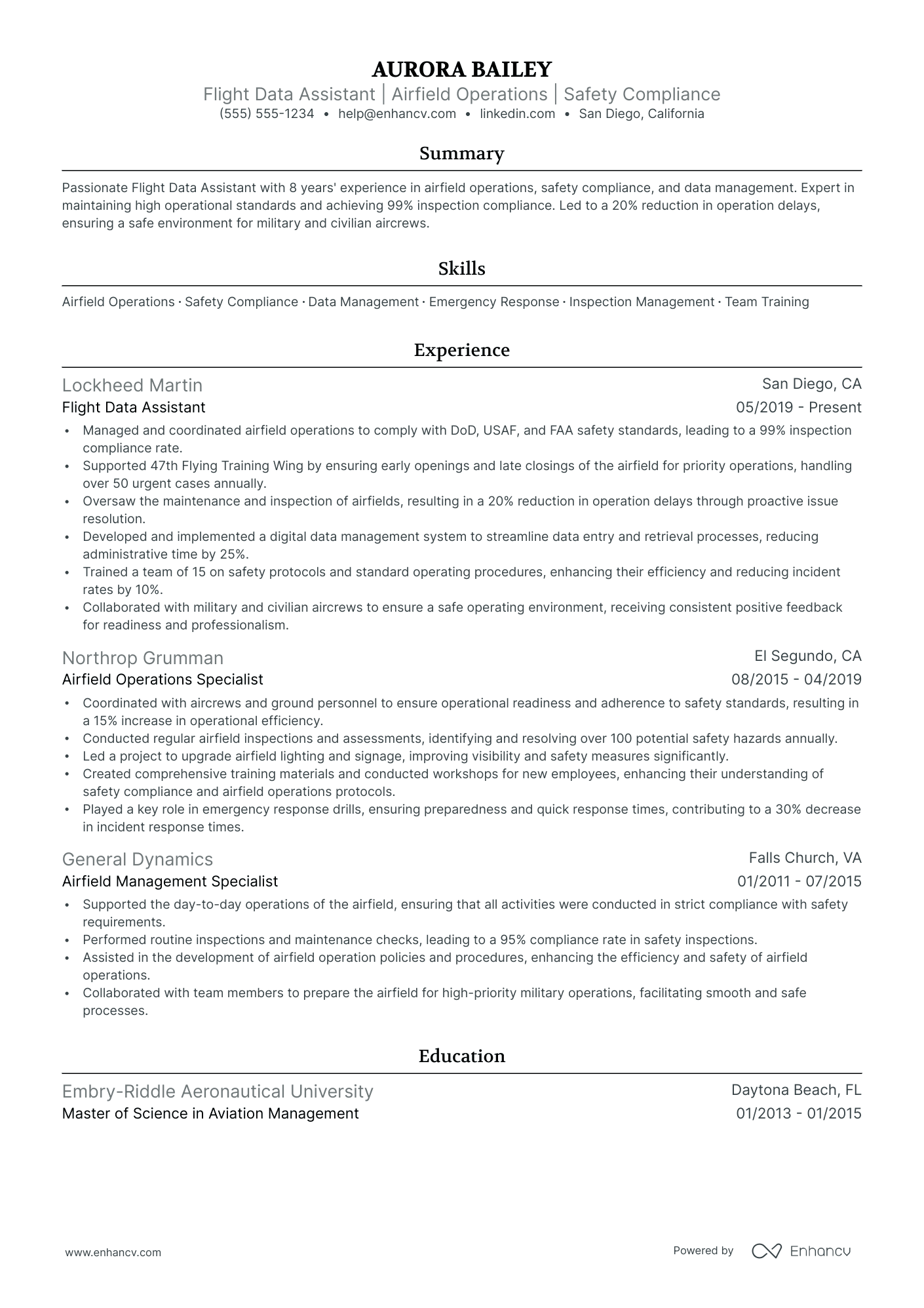 Junior Flight Attendant resume example