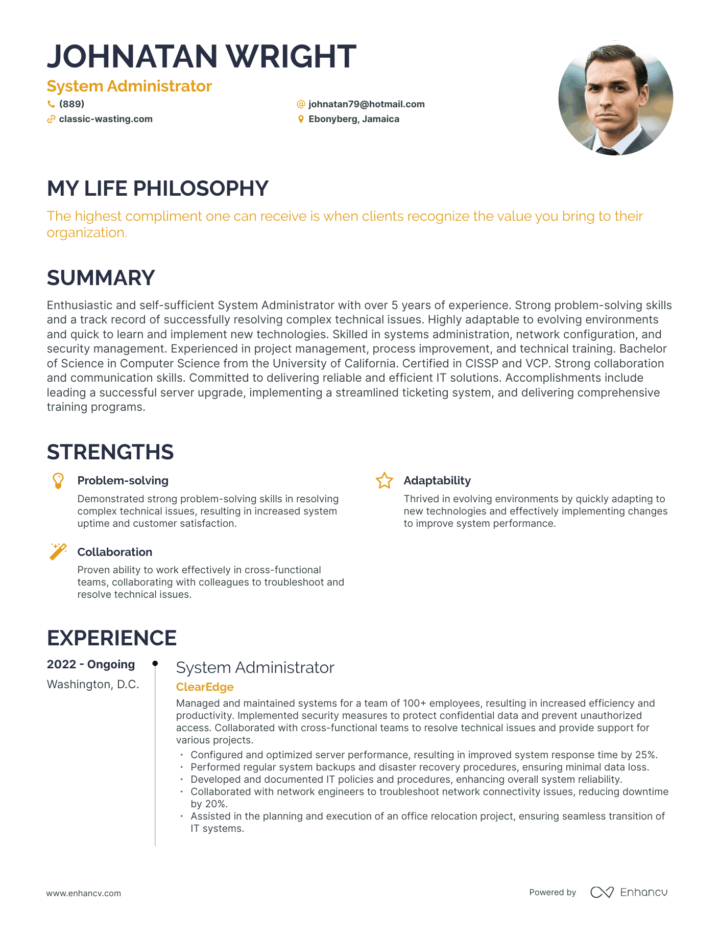 Creative System Administrator Resume Example