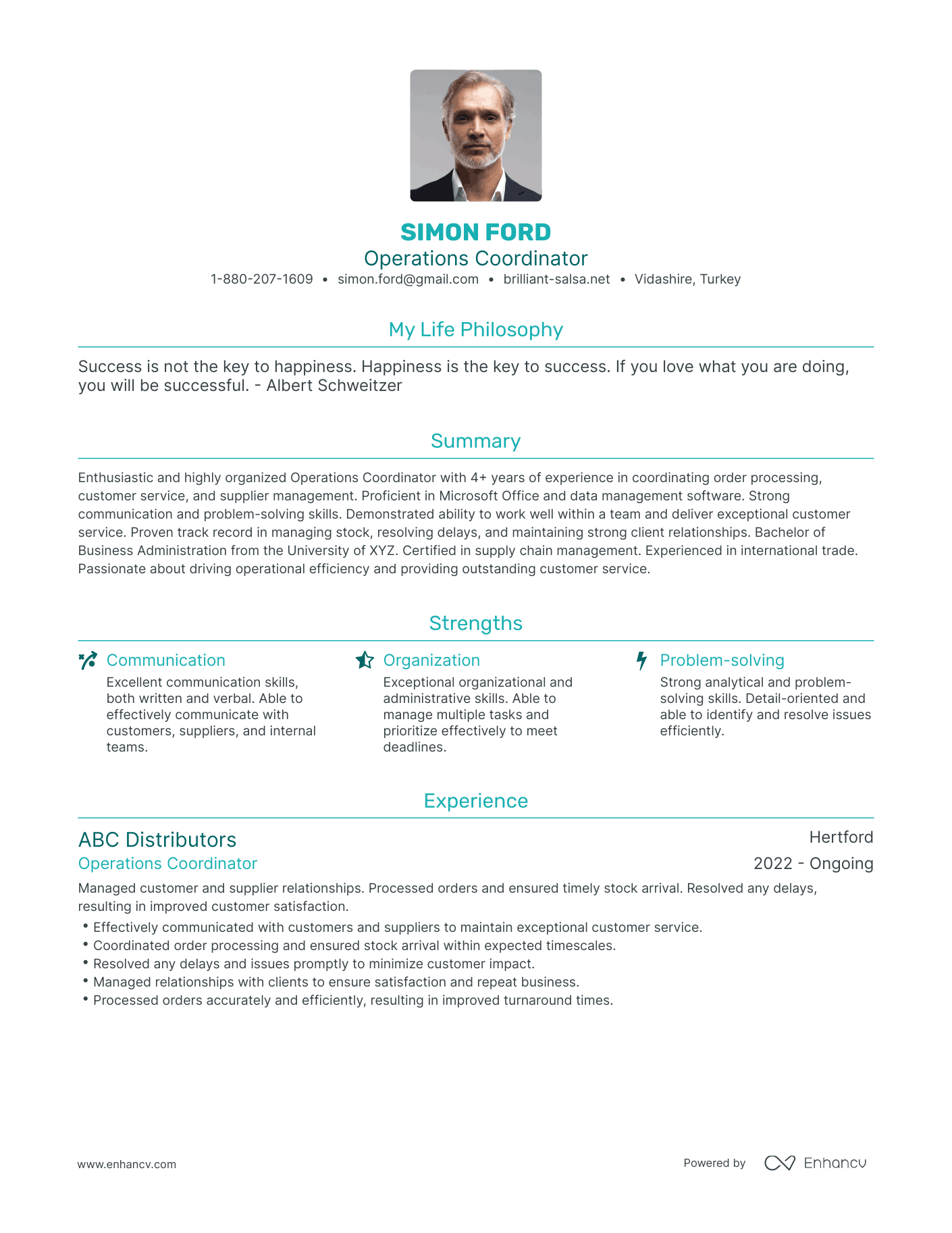 Modern Operations Coordinator Resume Example