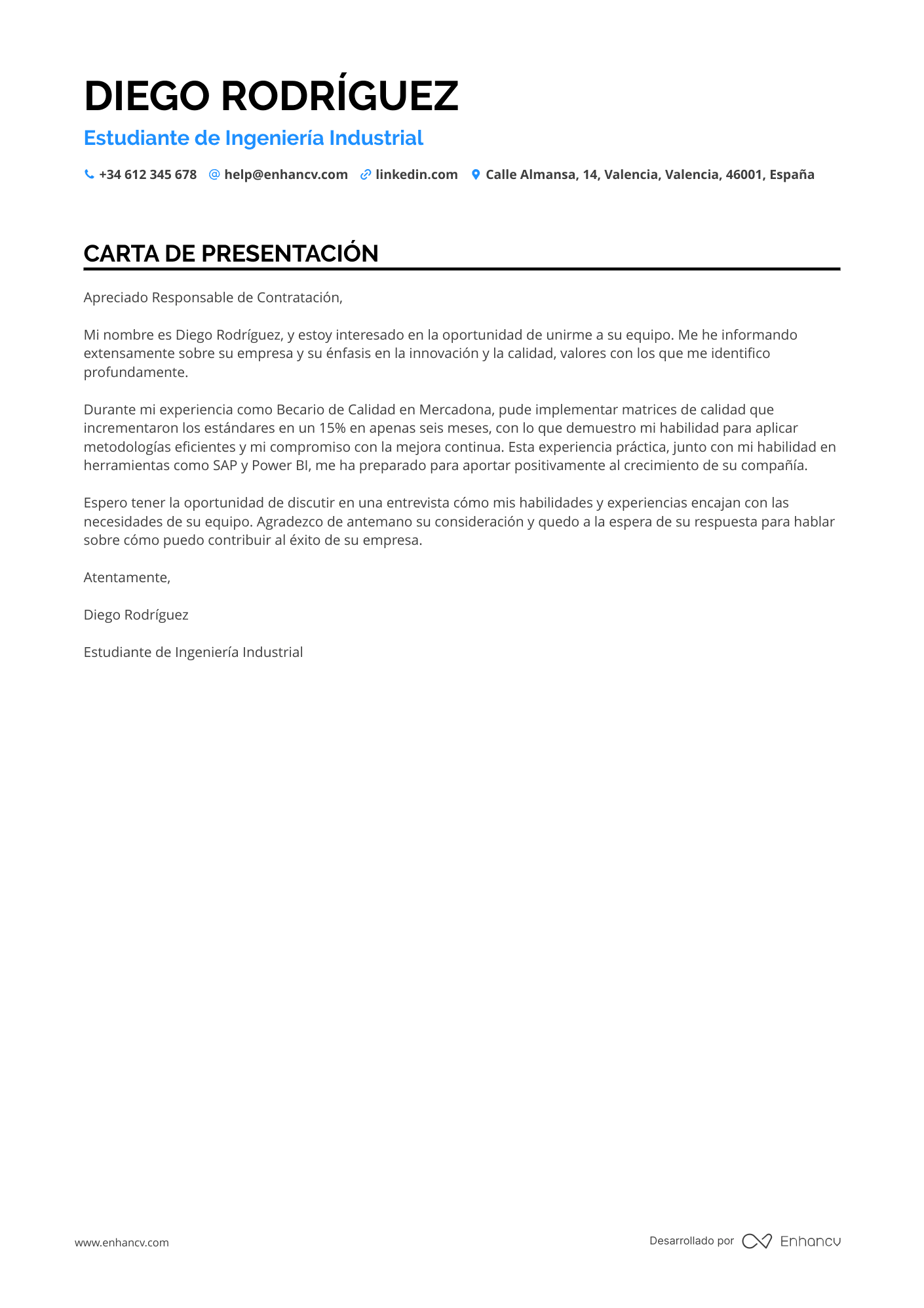 Practicante Carta de presentación