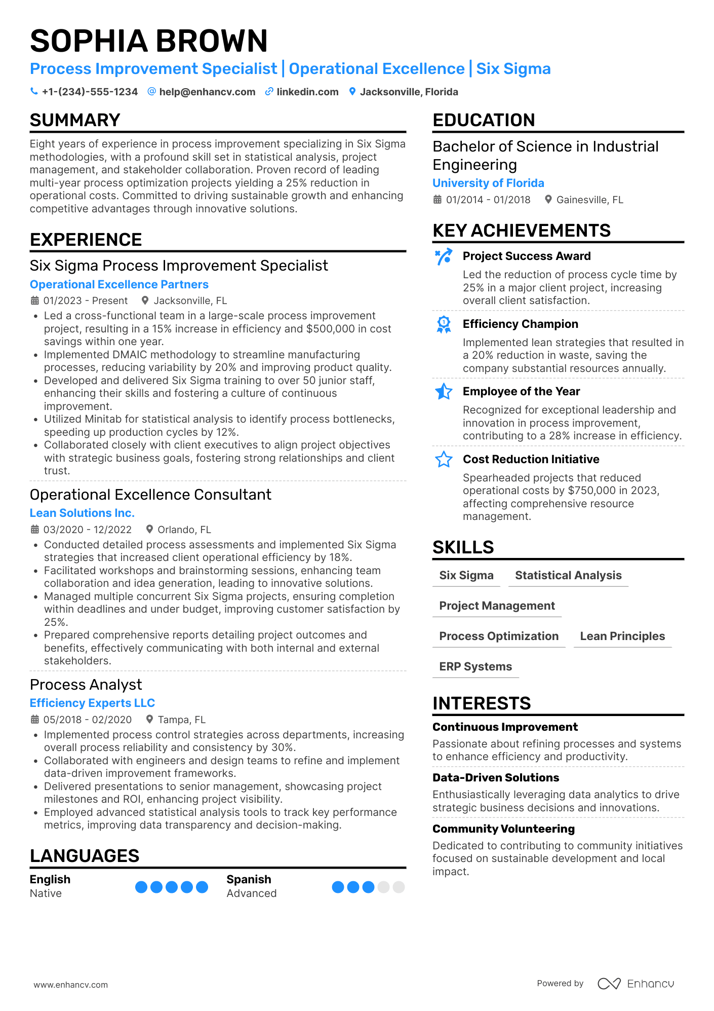 Six Sigma resume example
