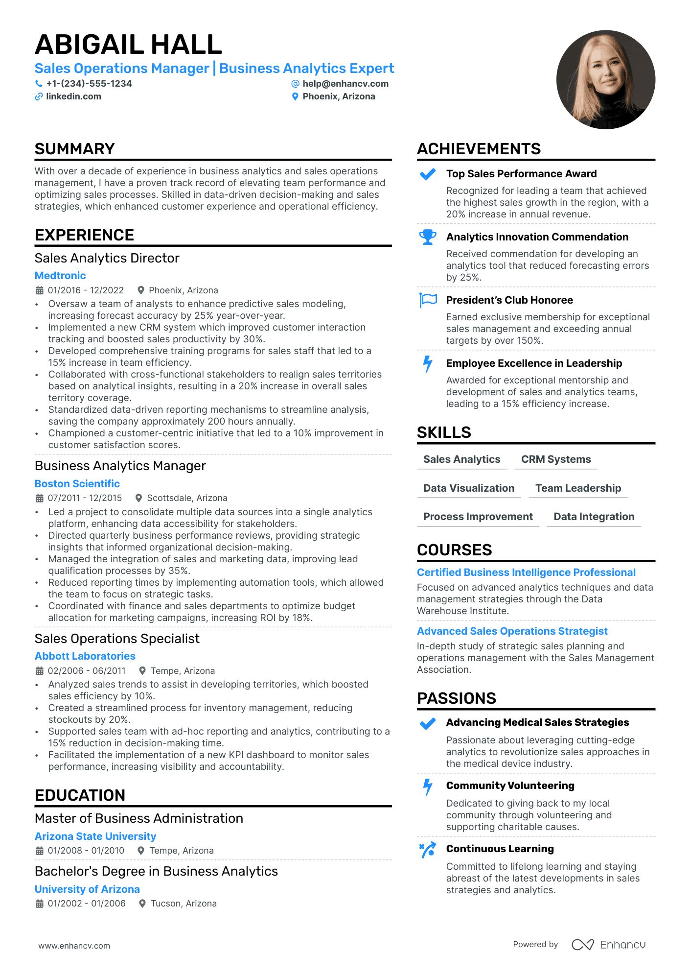 Sales Operations Manager resume example