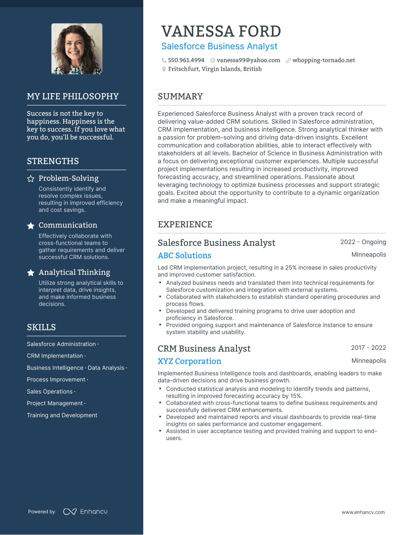 Creative Salesforce Business Analyst Resume Example
