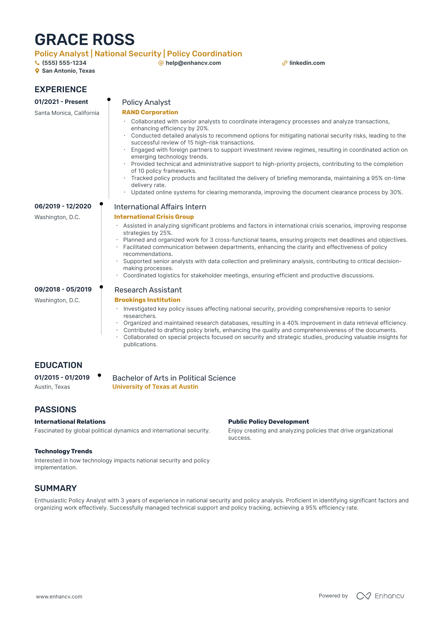 Policy Analyst resume example