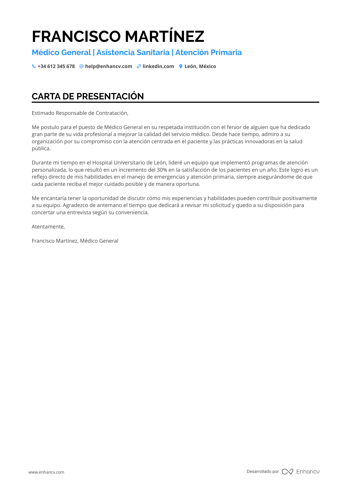 Médico Carta de presentación