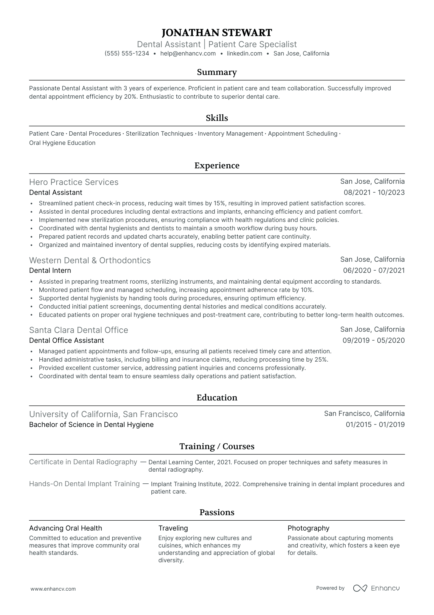 Advanced Dental Assistant resume example