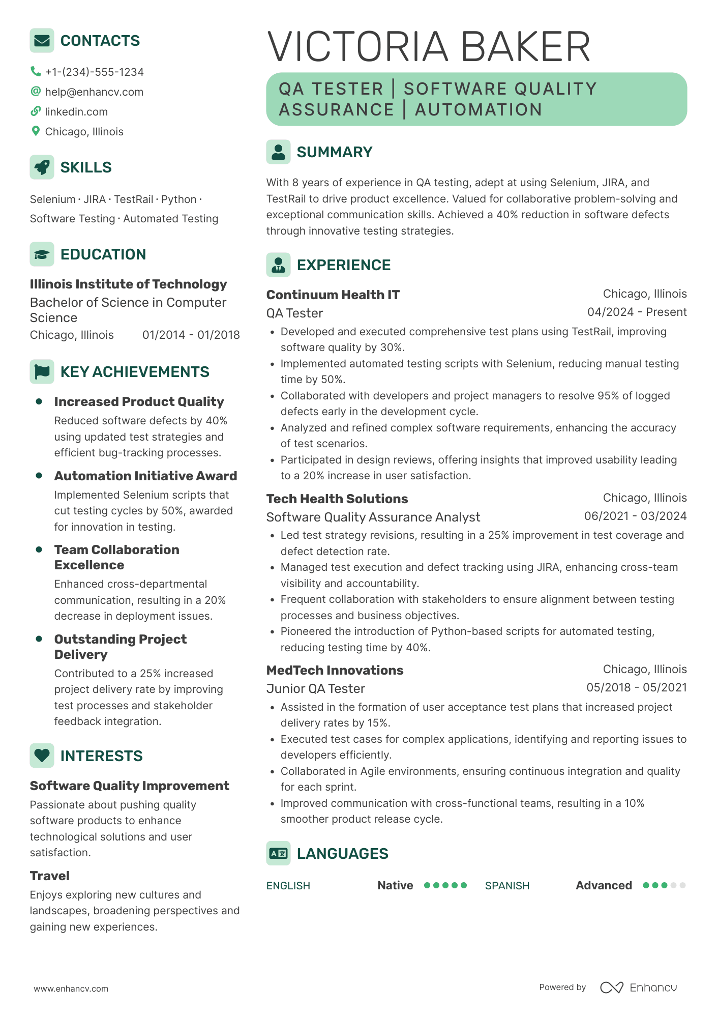 QA Tester resume example