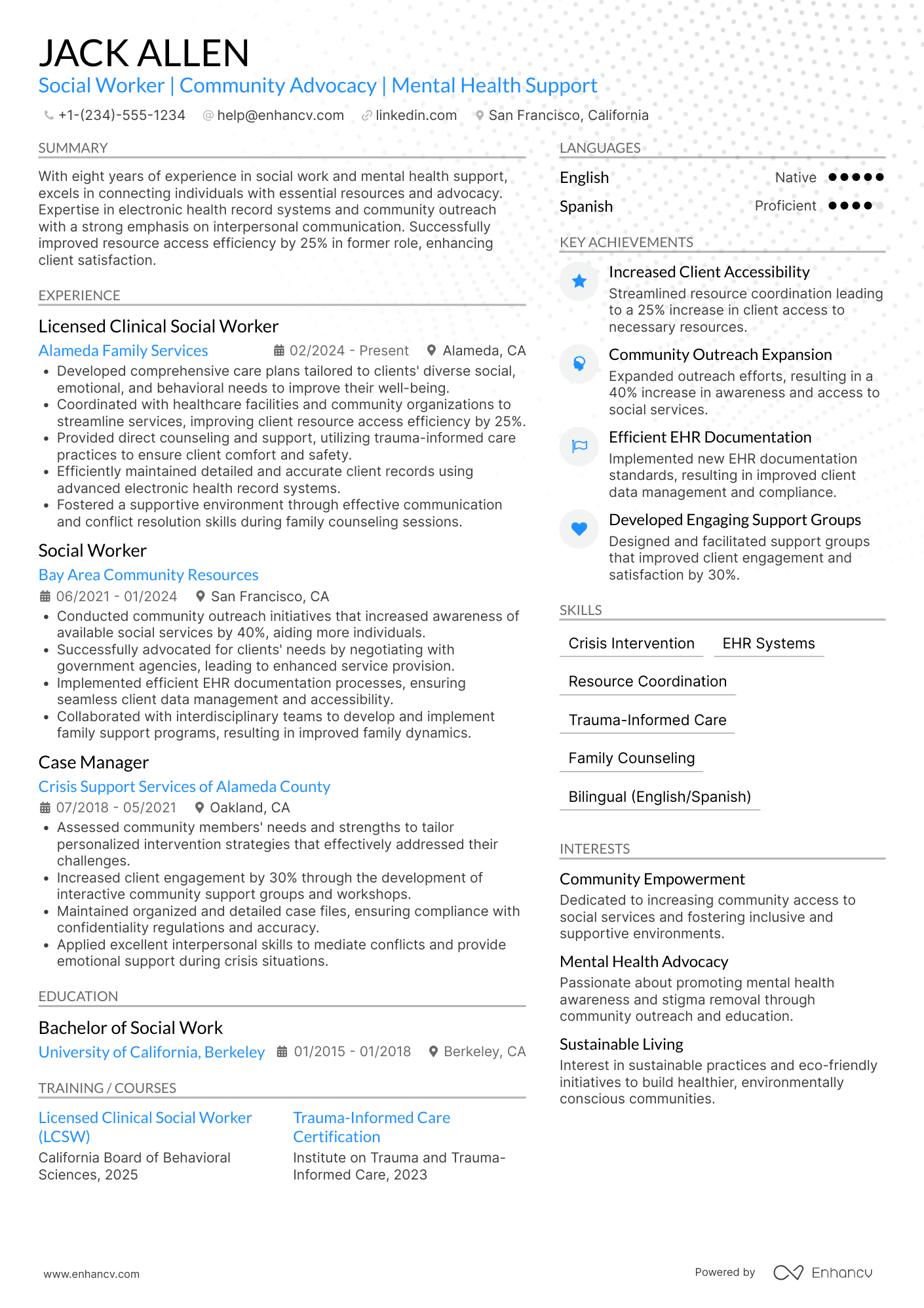 Social Worker resume example