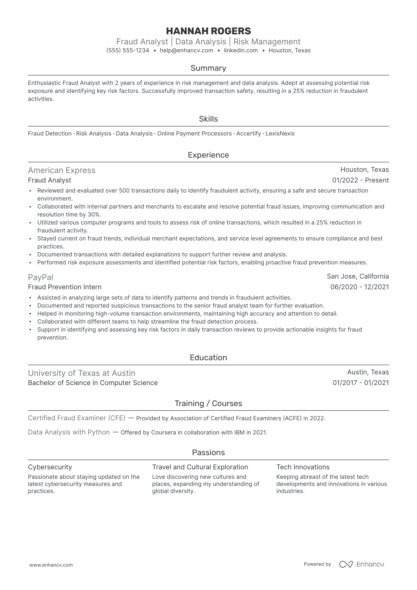 Senior Fraud Analyst resume example