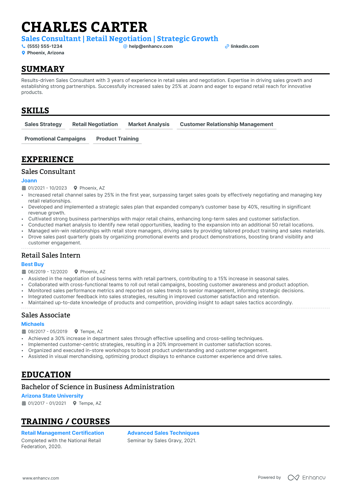 Retail Sales Manager resume example