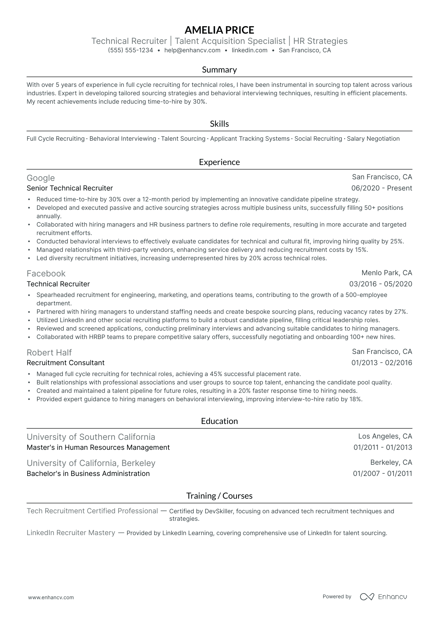 Junior Technical Recruiter resume example