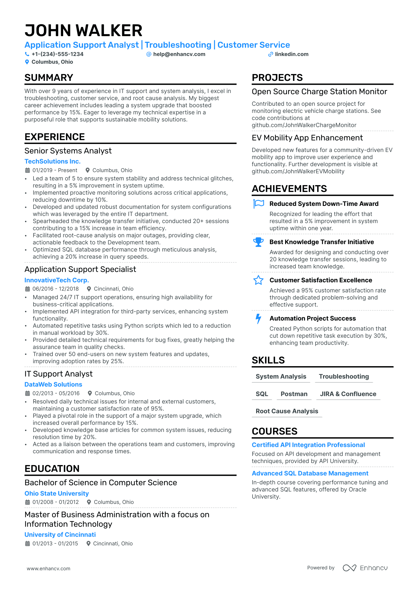 Application Support Manager resume example