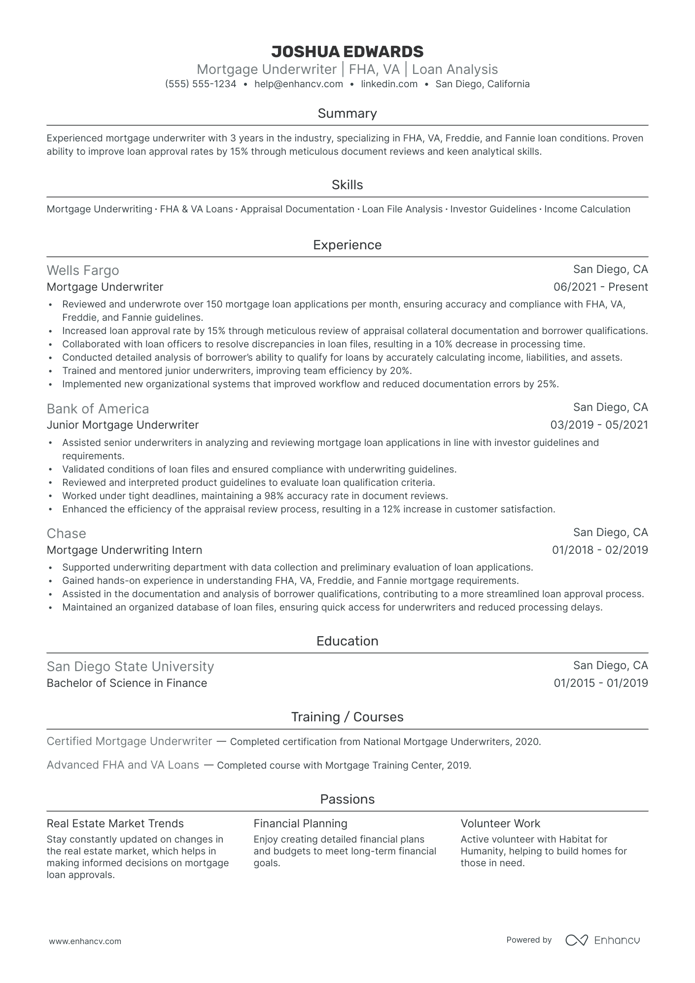 Underwriter resume example