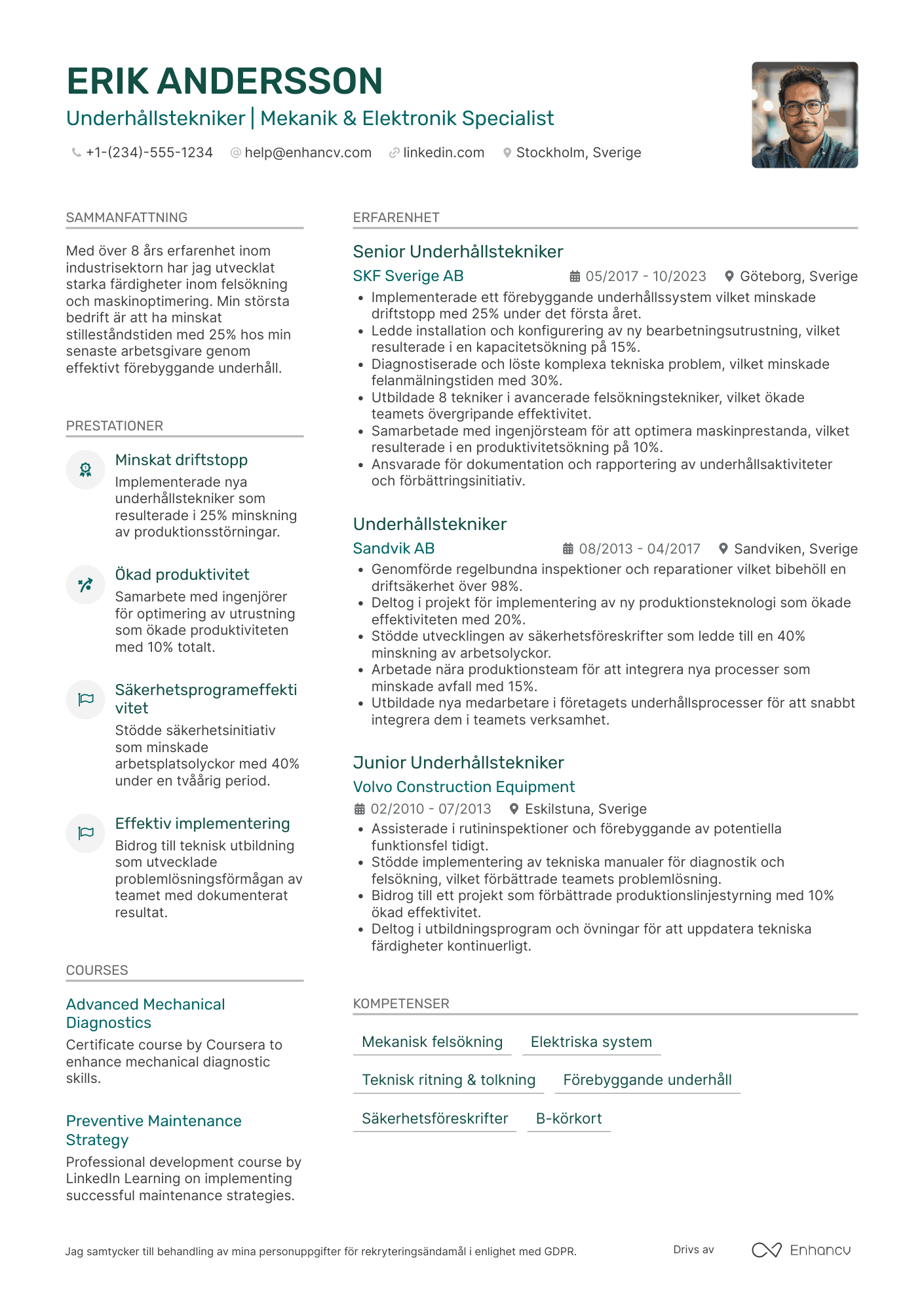 Underhållstekniker CV