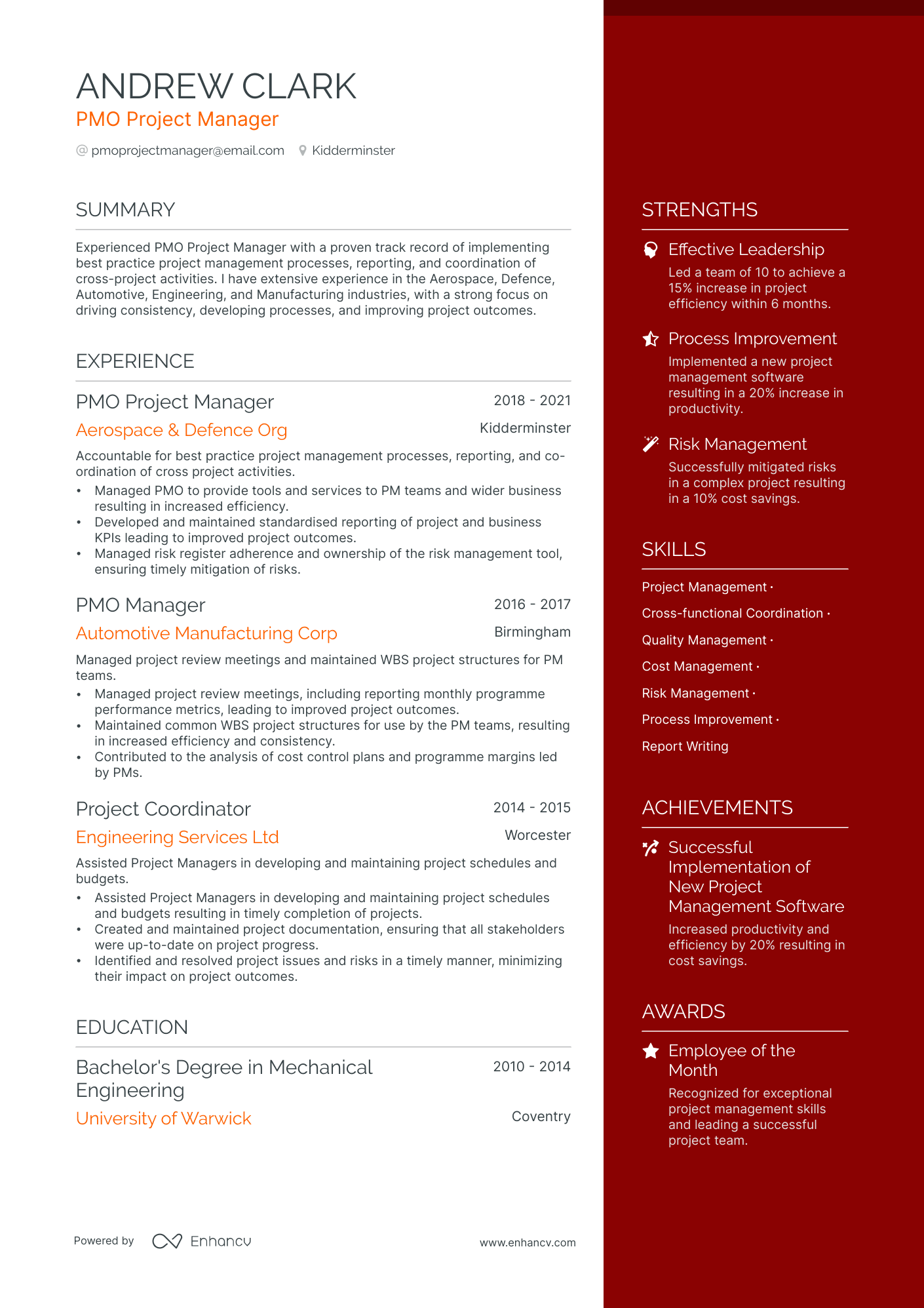 Pmo Manager resume example