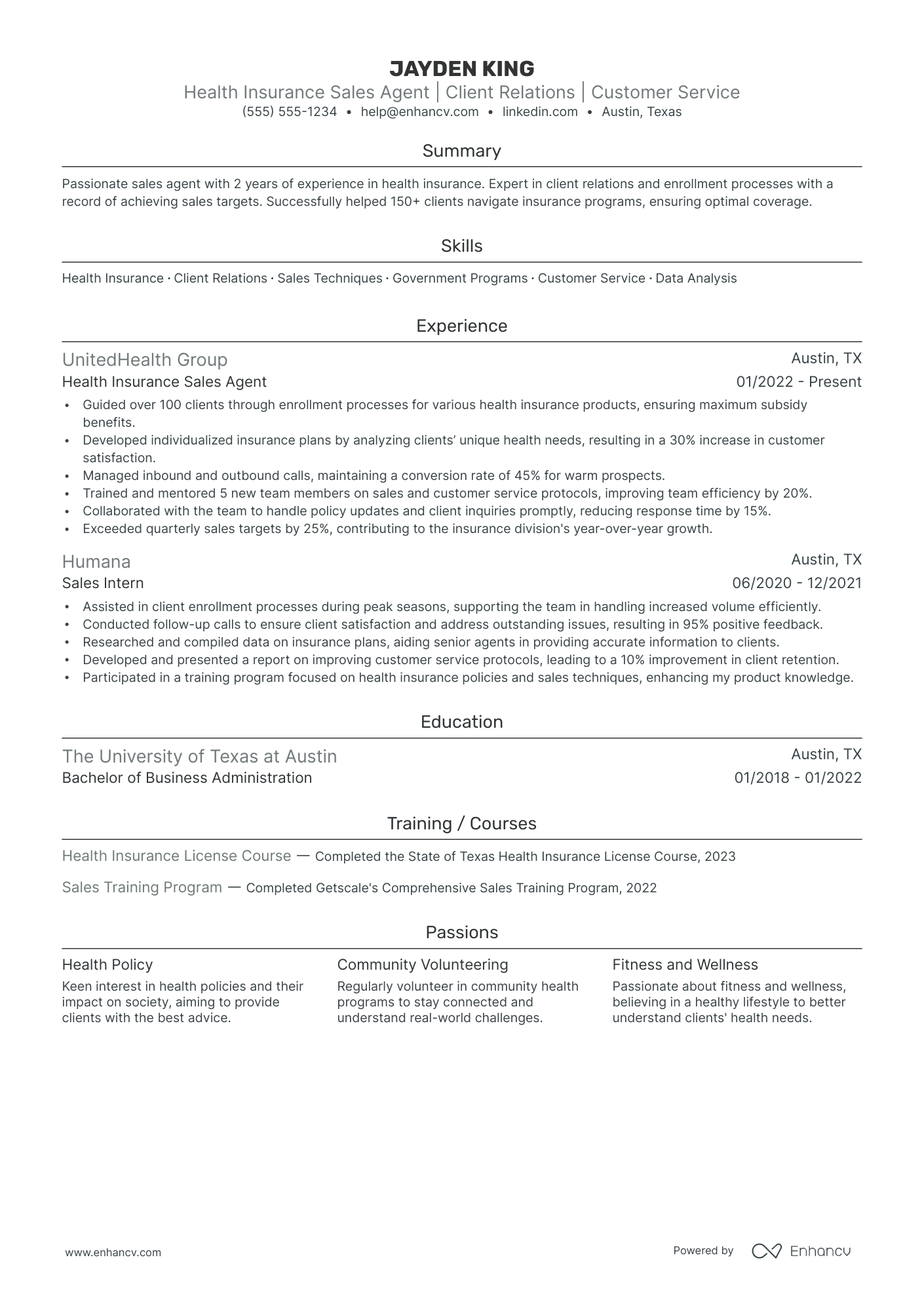 Licensed Insurance Sales Agent resume example