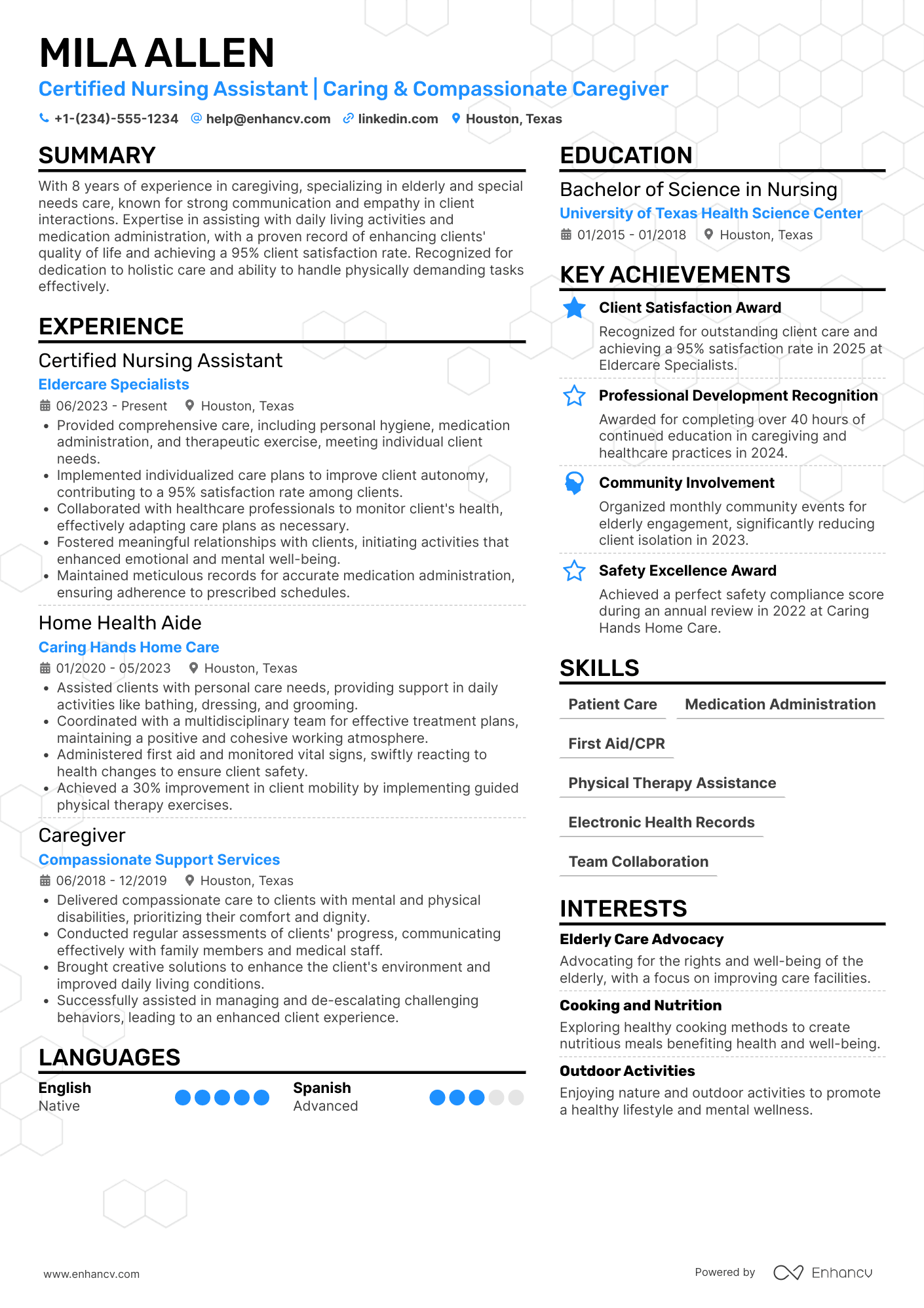 Care Worker resume example