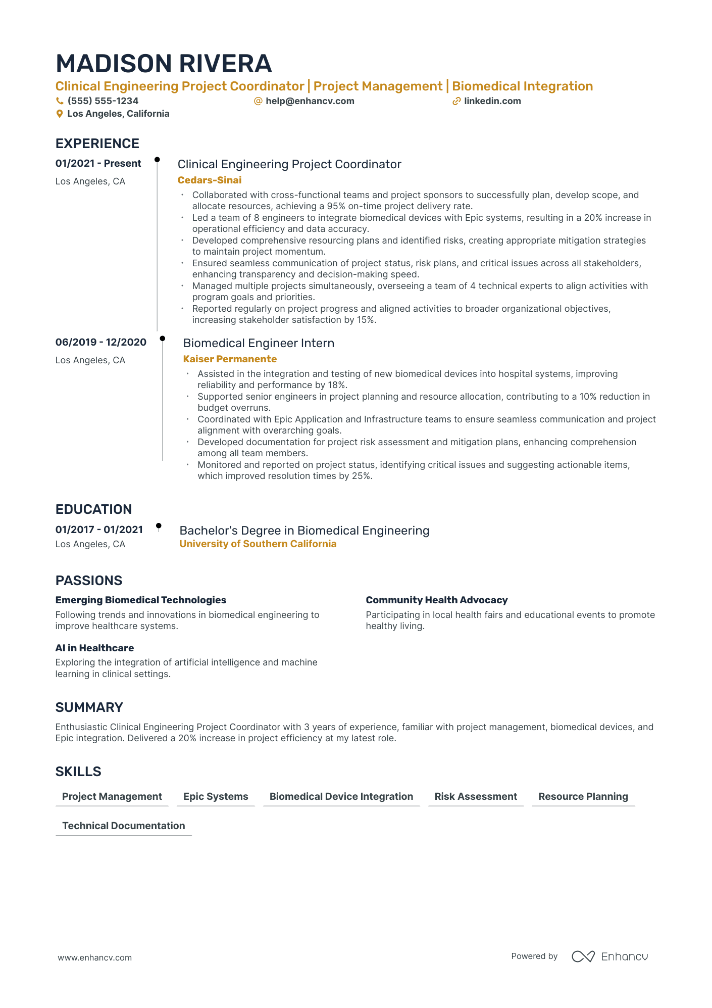 Engineering Project Coordinator resume example