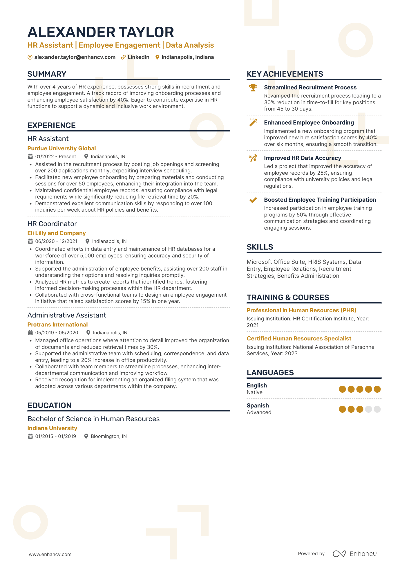 HR Assistant resume example