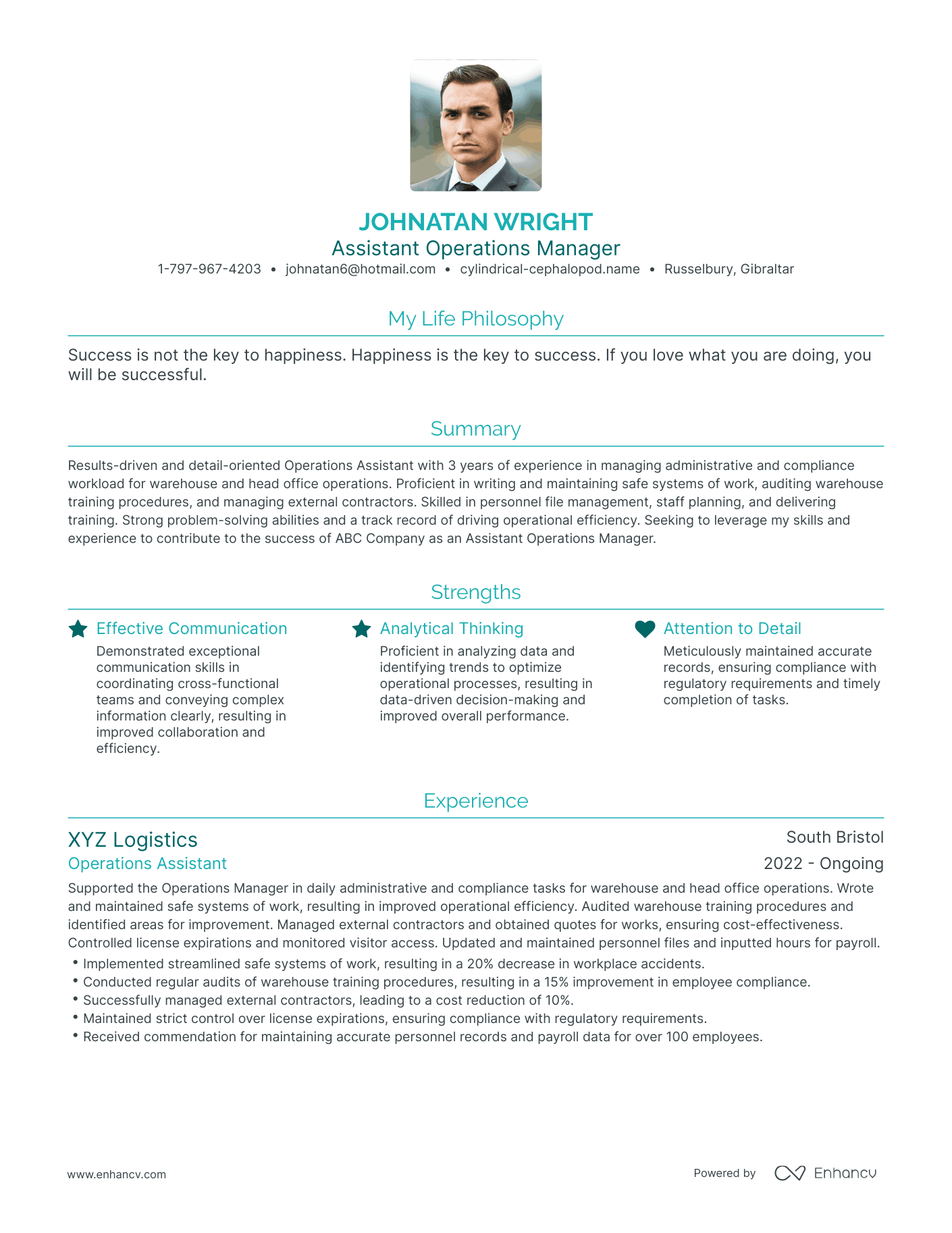 Modern Assistant Operations Manager Resume Example