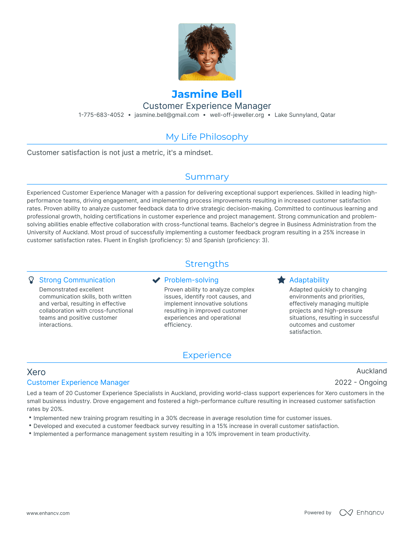 Modern Customer Experience Manager Resume Example
