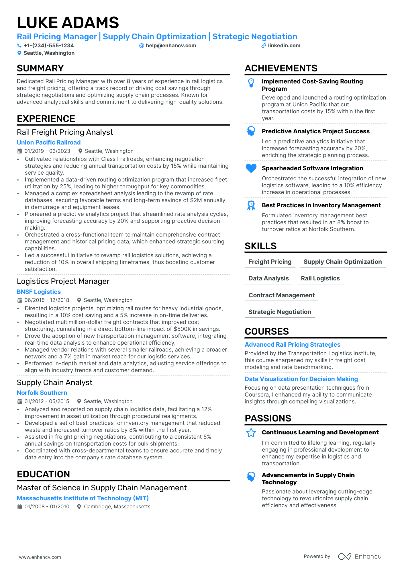 Pricing Manager resume example