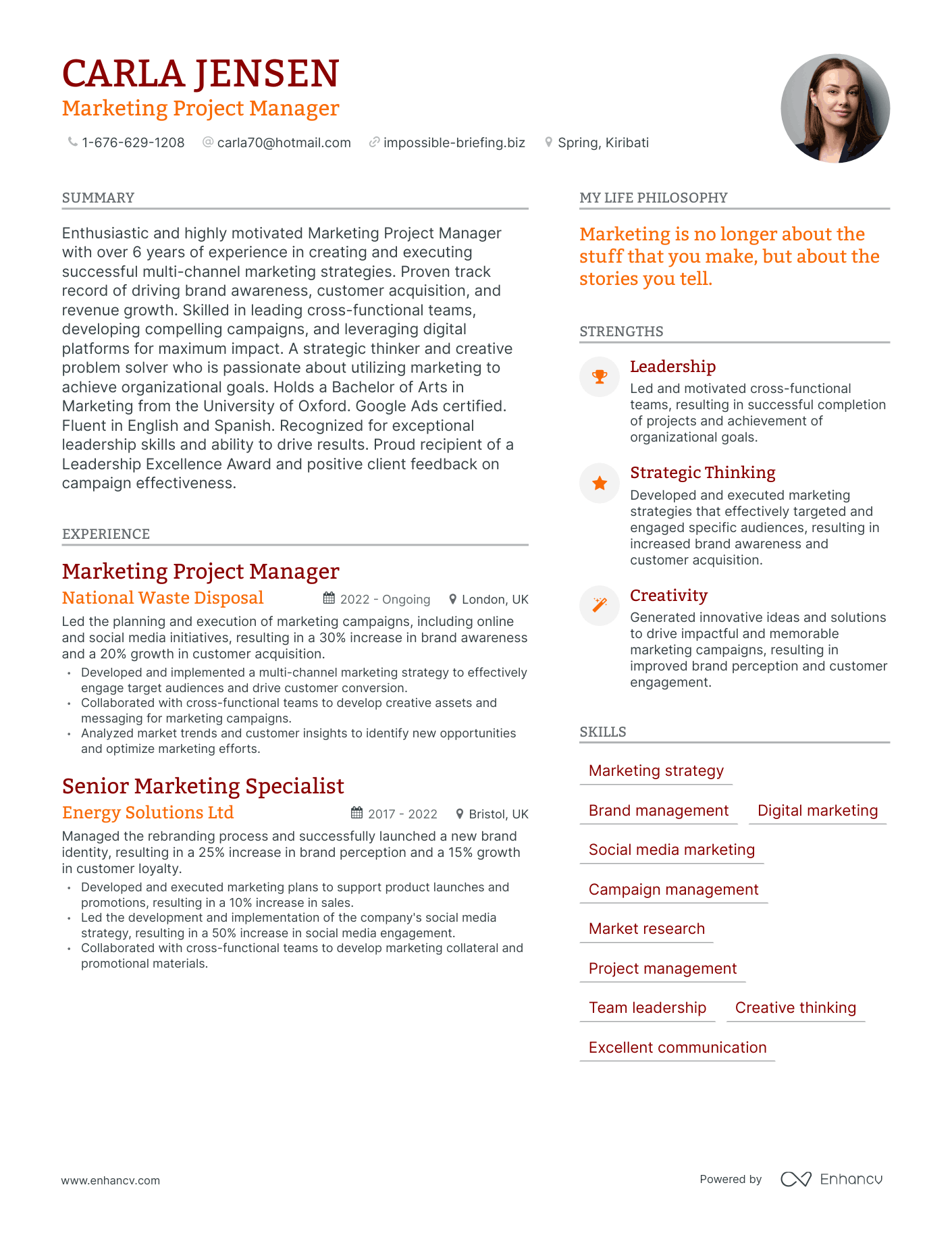 Modern Marketing Project Manager Resume Example