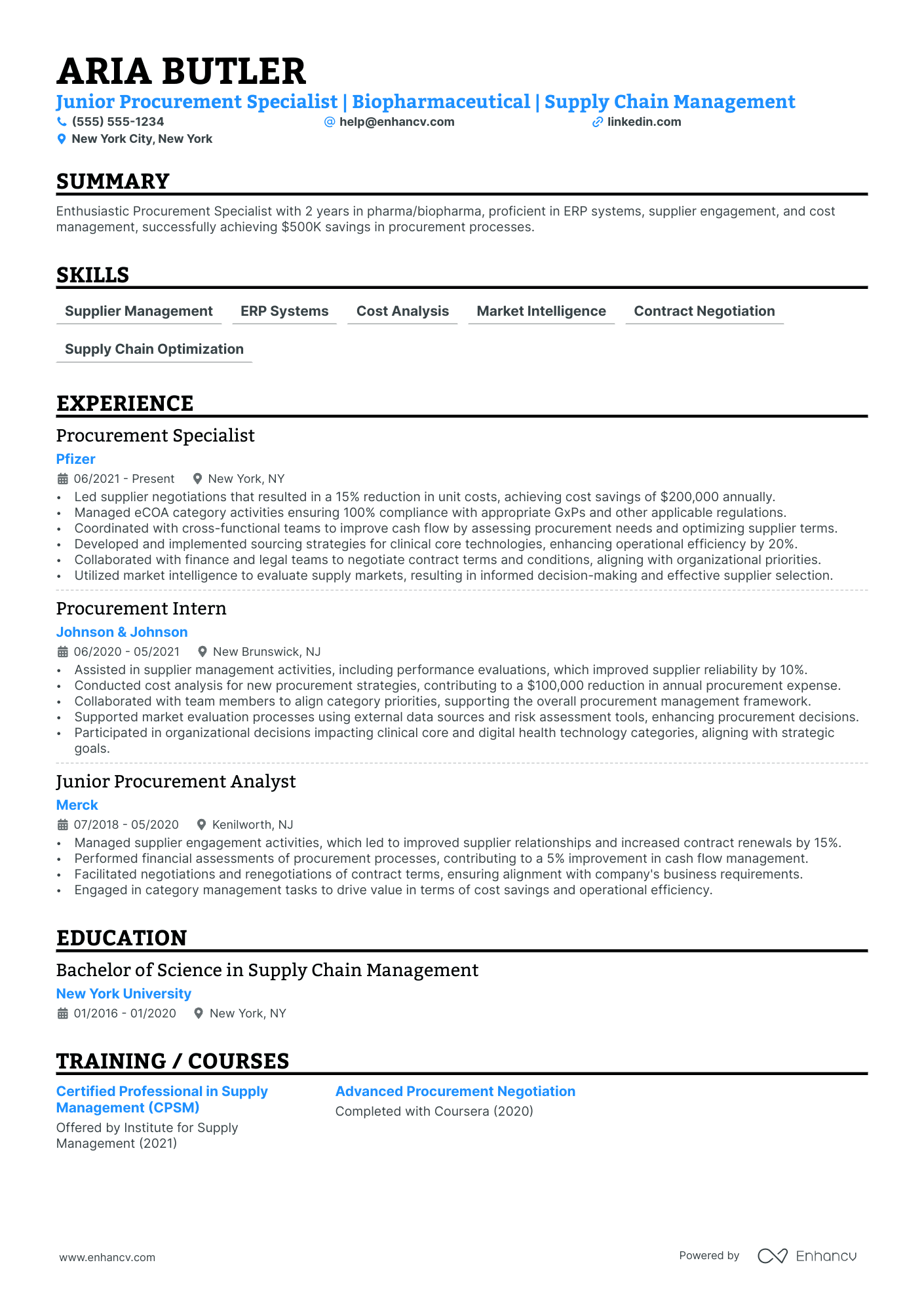 Global Purchasing Manager resume example