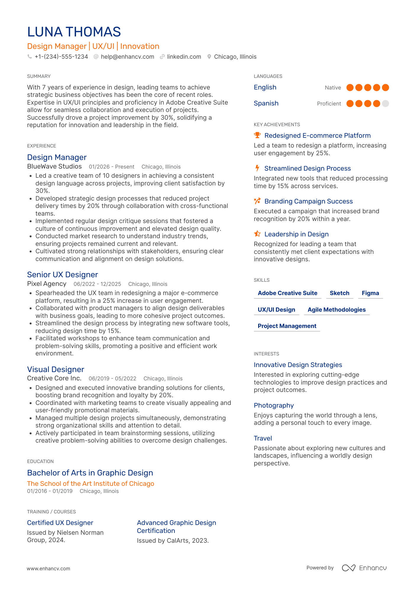 Design Manager resume example