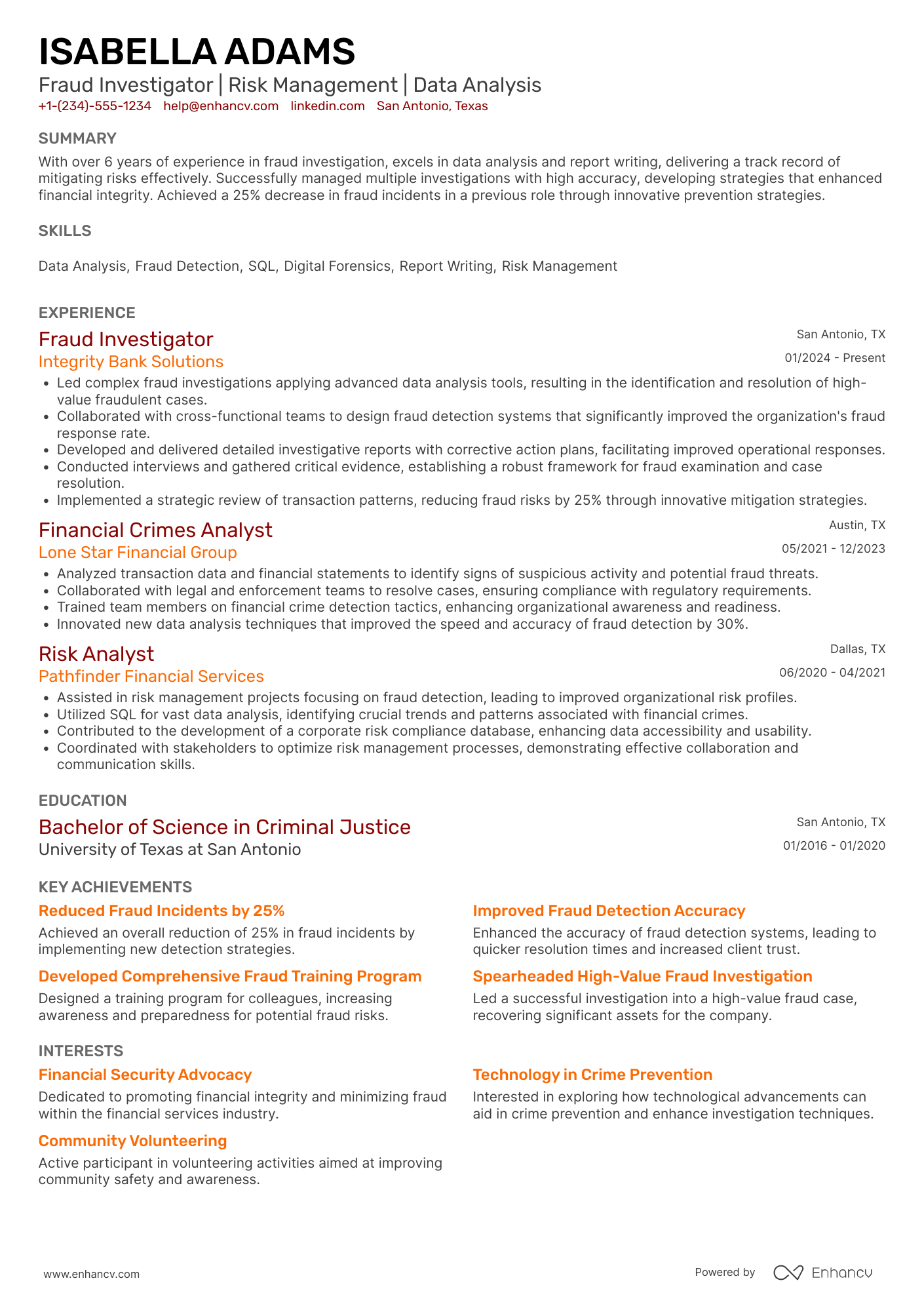 Fraud Investigator resume example