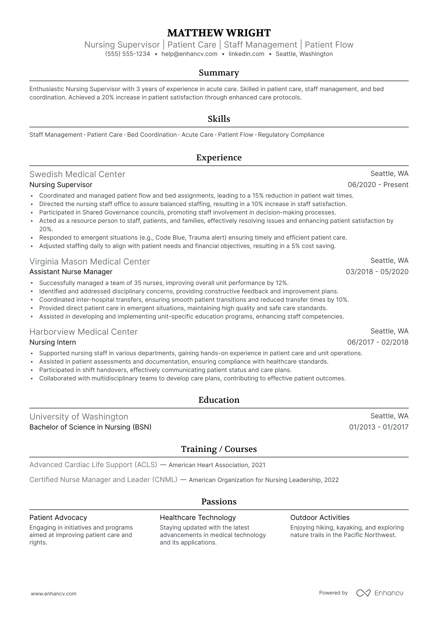 Nursing Assistant Supervisor resume example