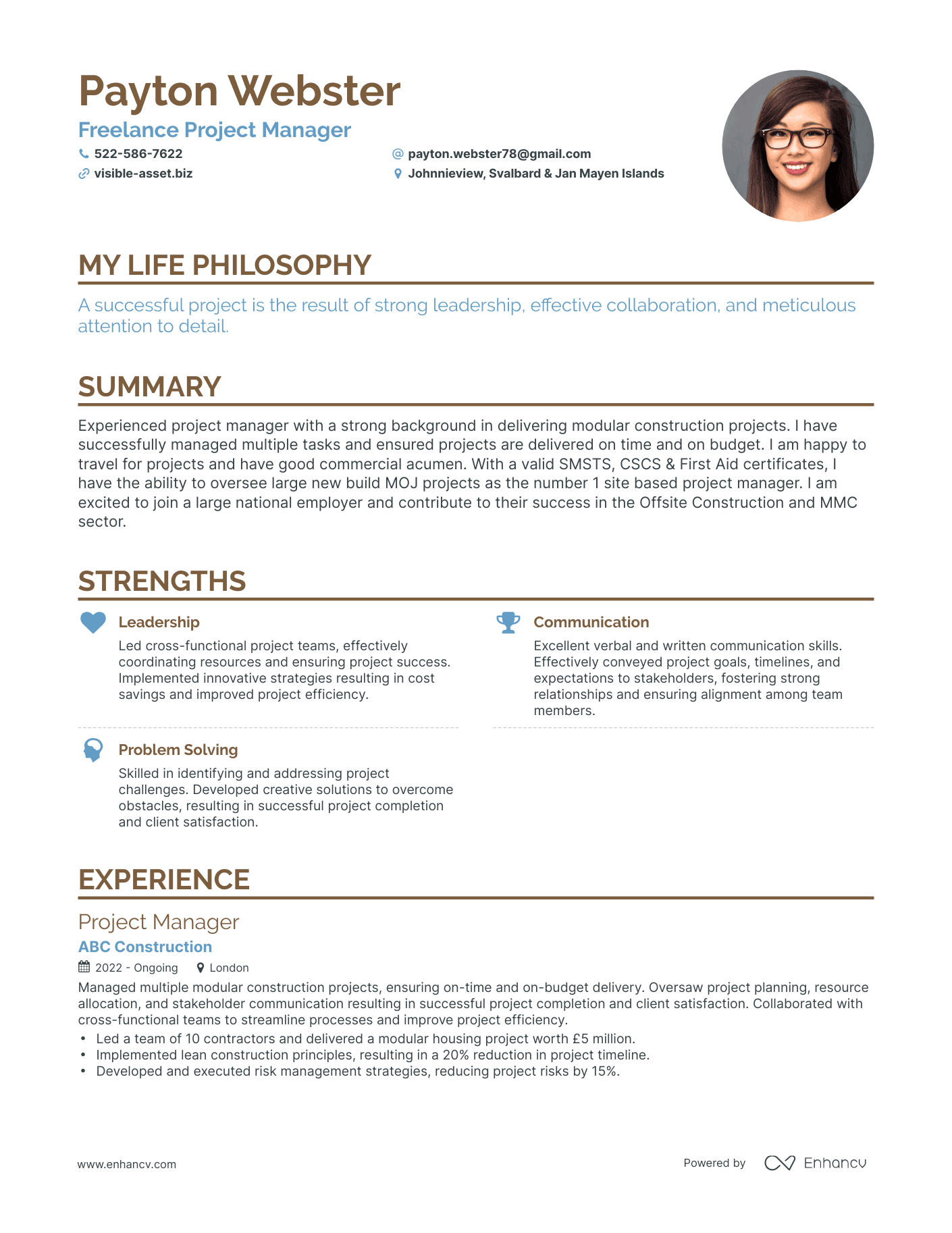 Creative Freelance Project Manager Resume Example