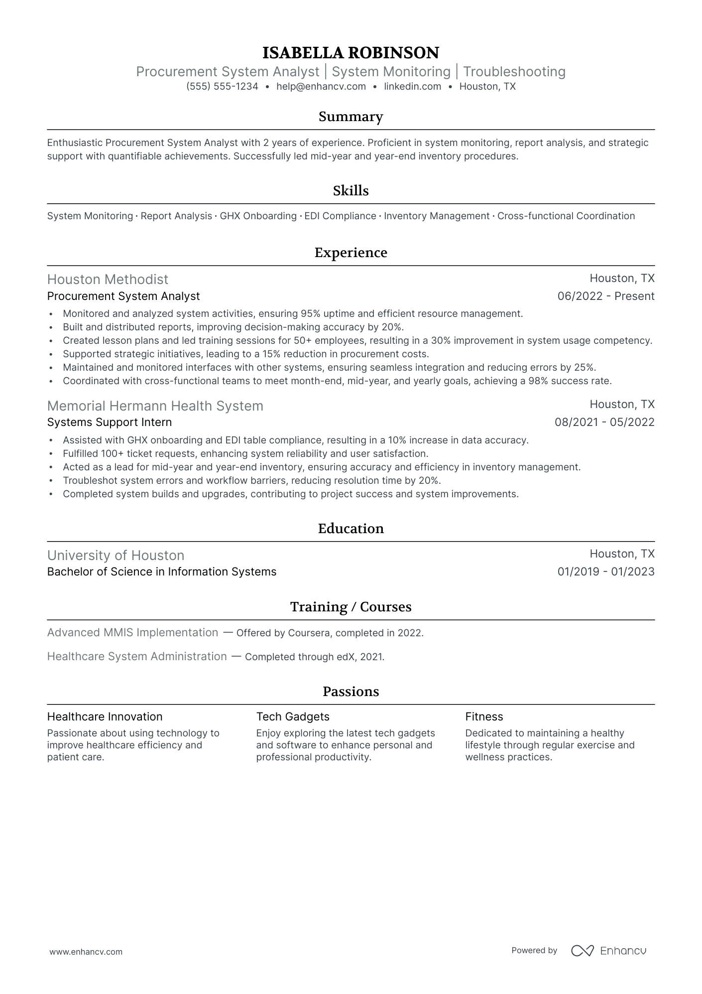 Procurement Systems Analyst resume example