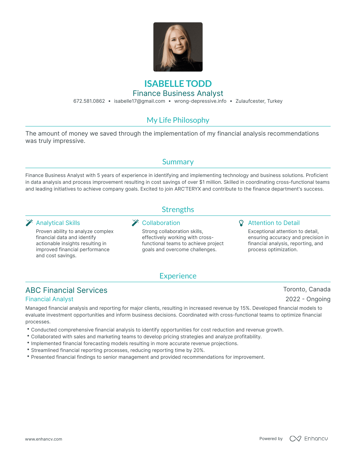 Modern Finance Business Analyst Resume Example