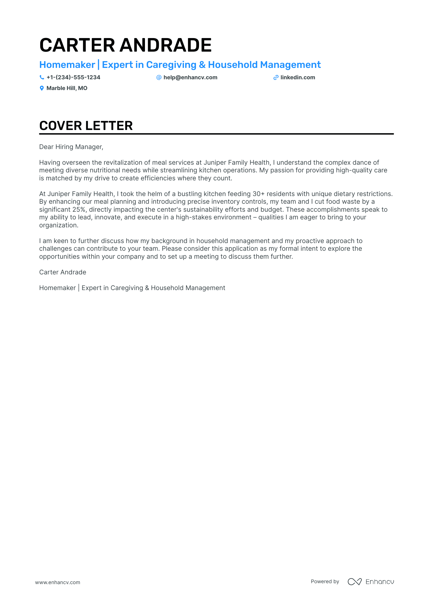 Homemaker cover letter