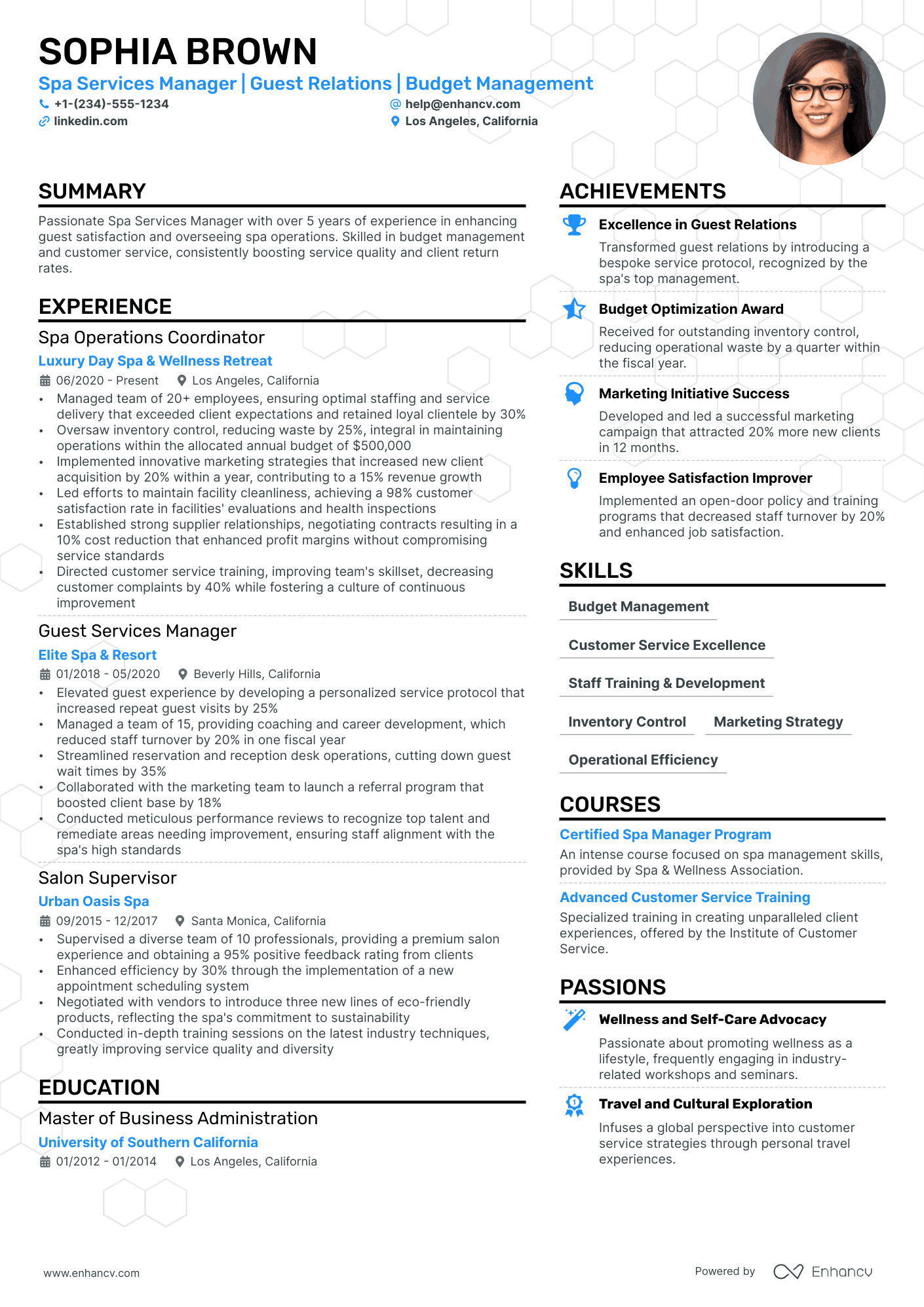Spa Manager resume example