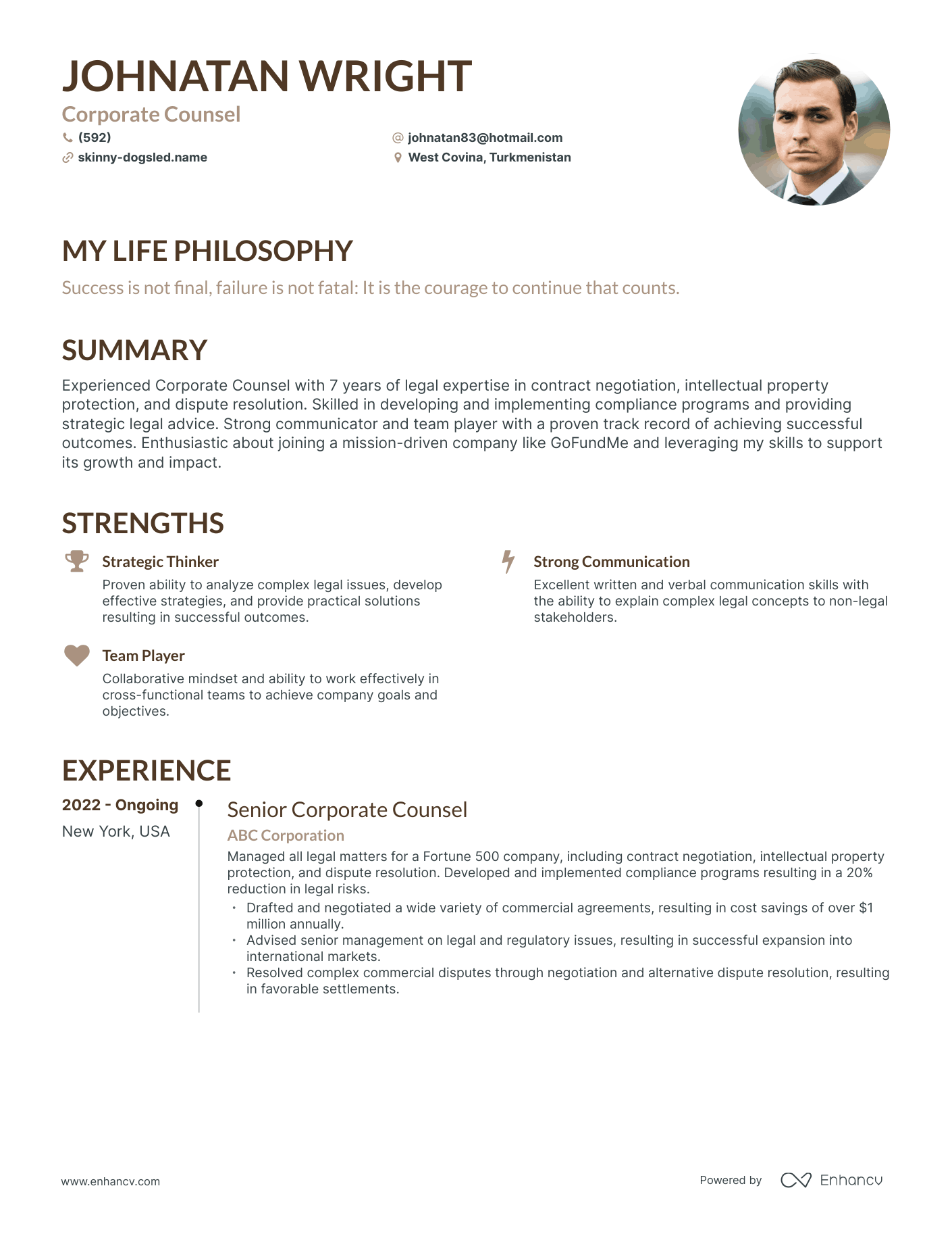 Creative Corporate Counsel Resume Example
