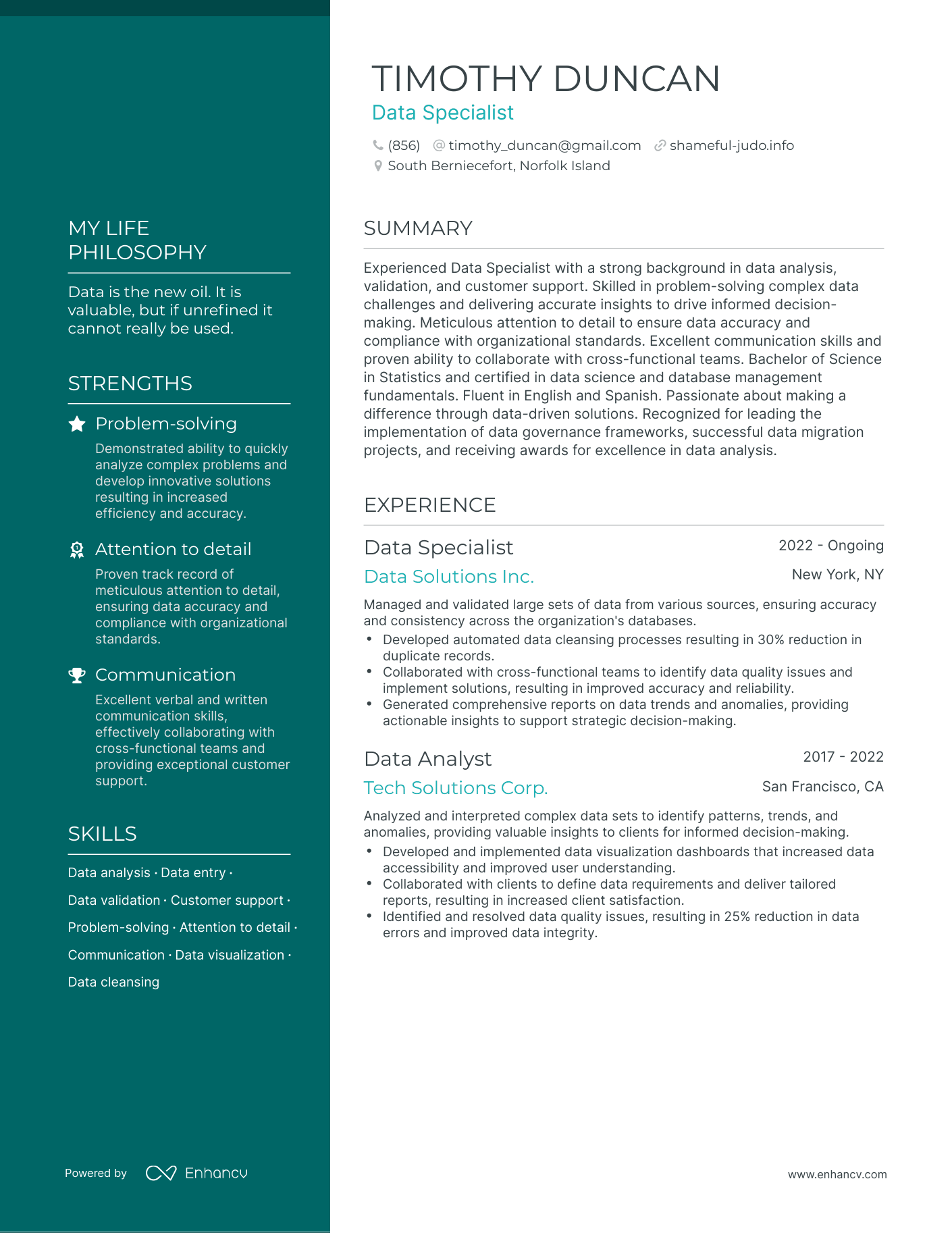 Data Specialist resume example