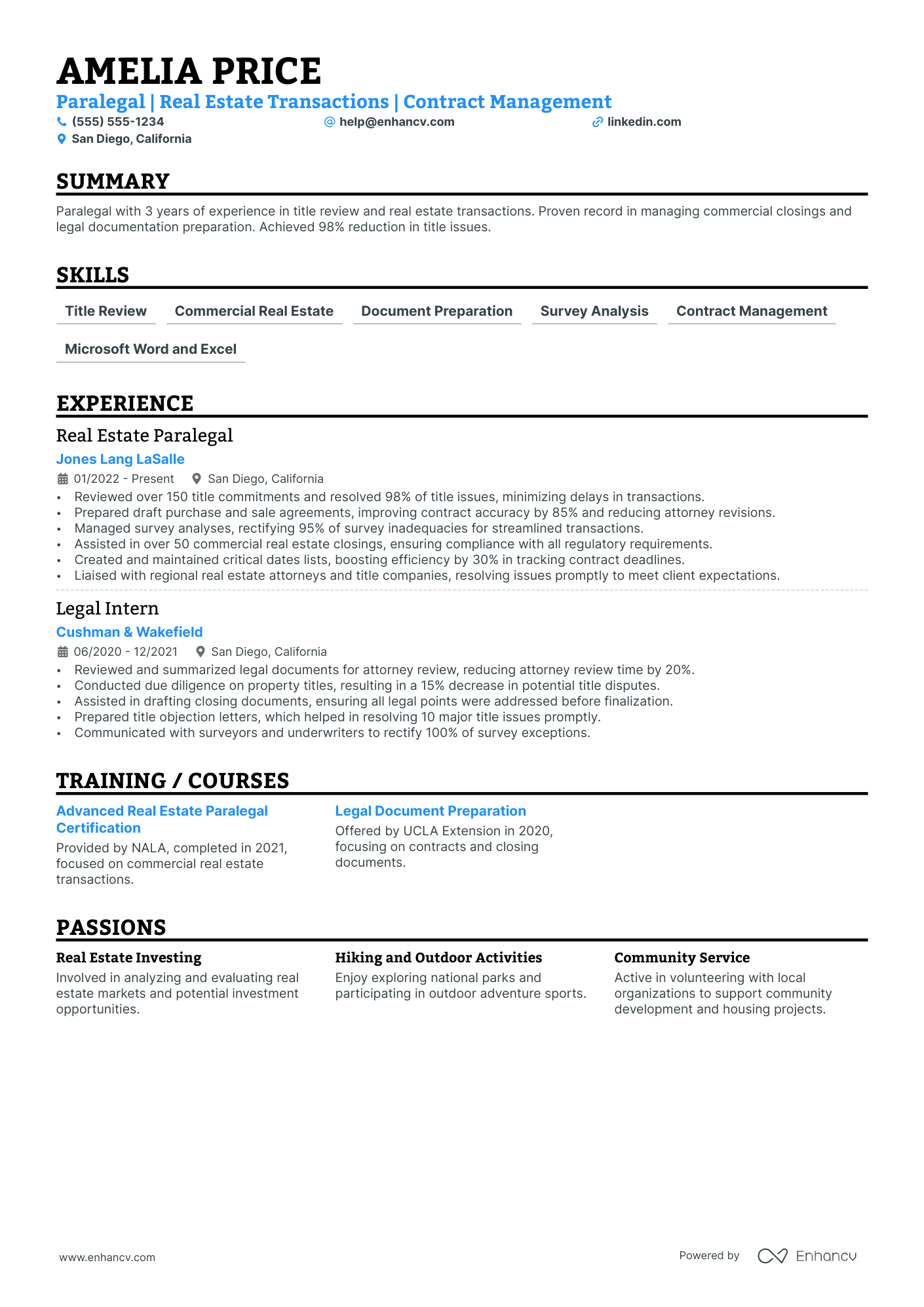 Real Estate Paralegal resume example