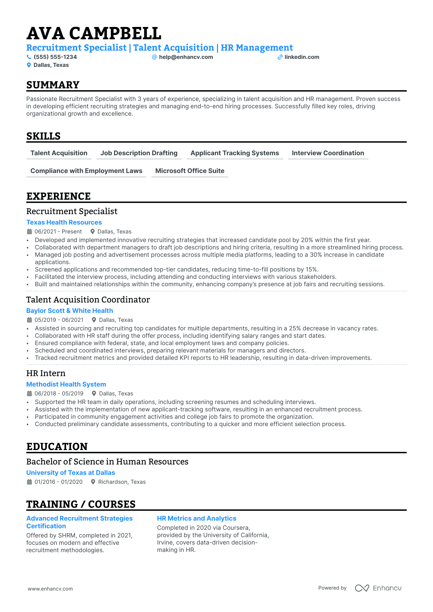 HR Recruiter resume example