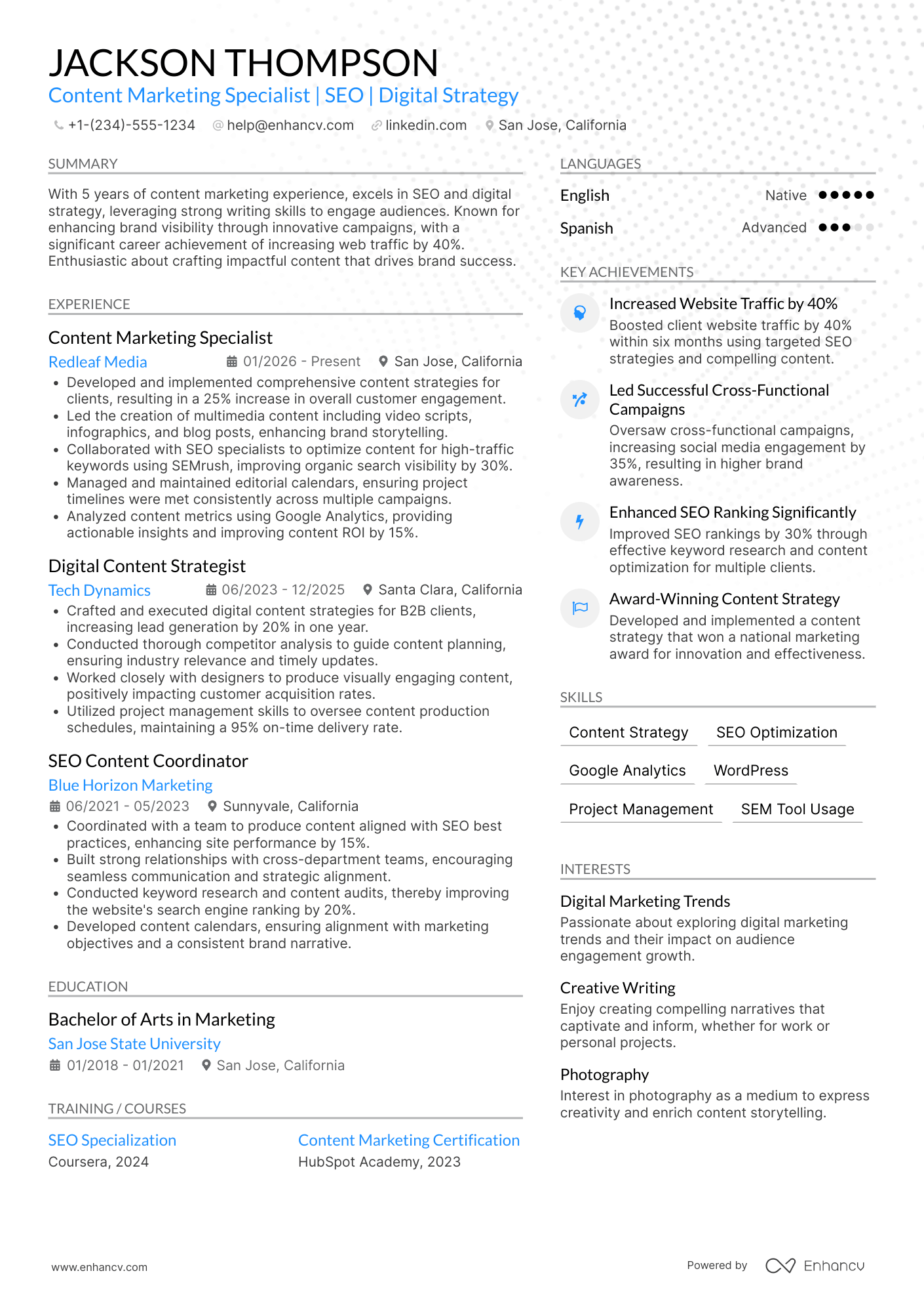 Content Marketing resume example