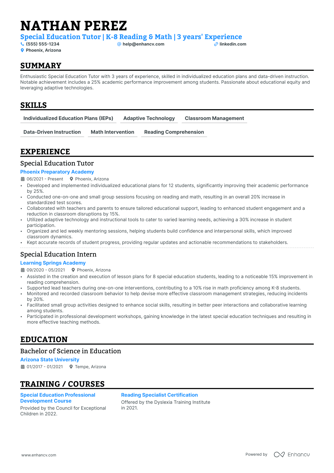 Special Education Tutor resume example