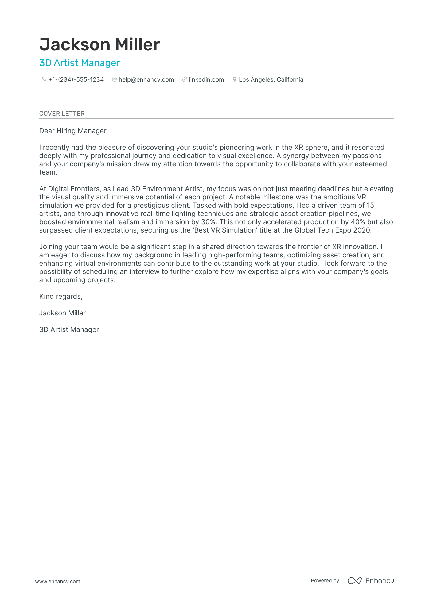 Artist Manager cover letter
