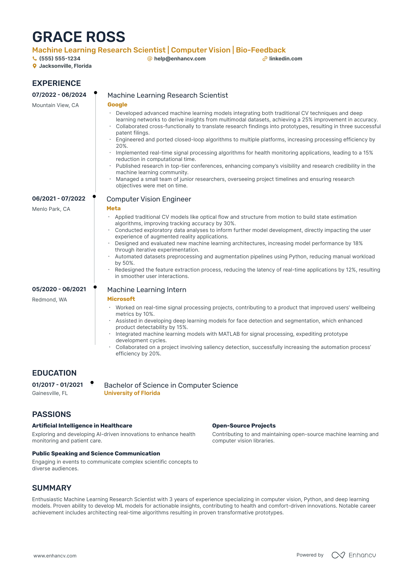 Machine Learning Research Scientist resume example