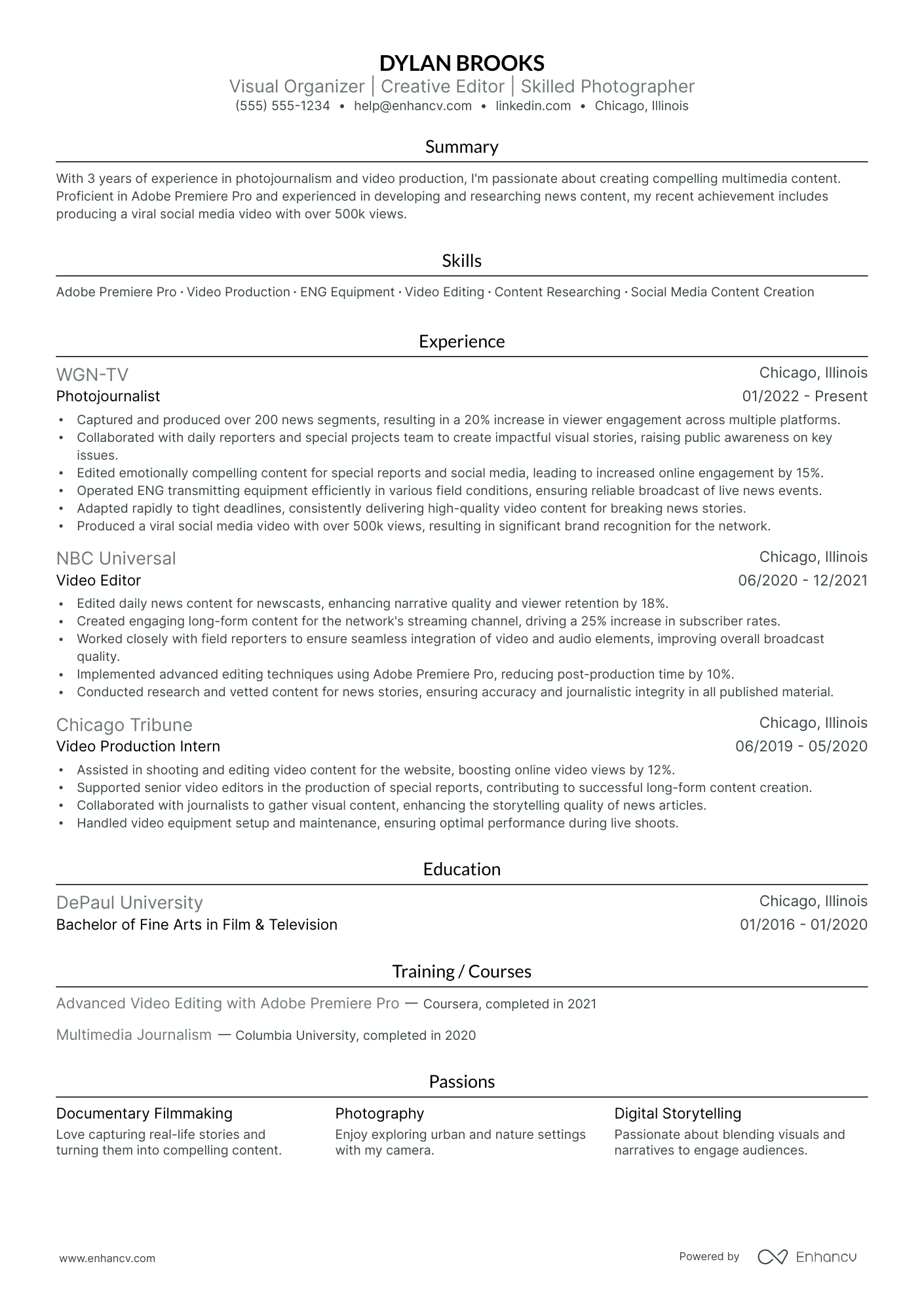 Portrait Photographer resume example