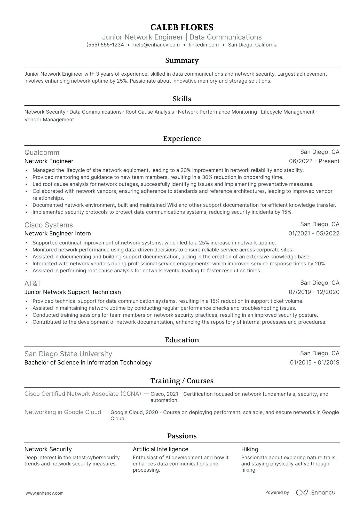 Network Support Engineer resume example