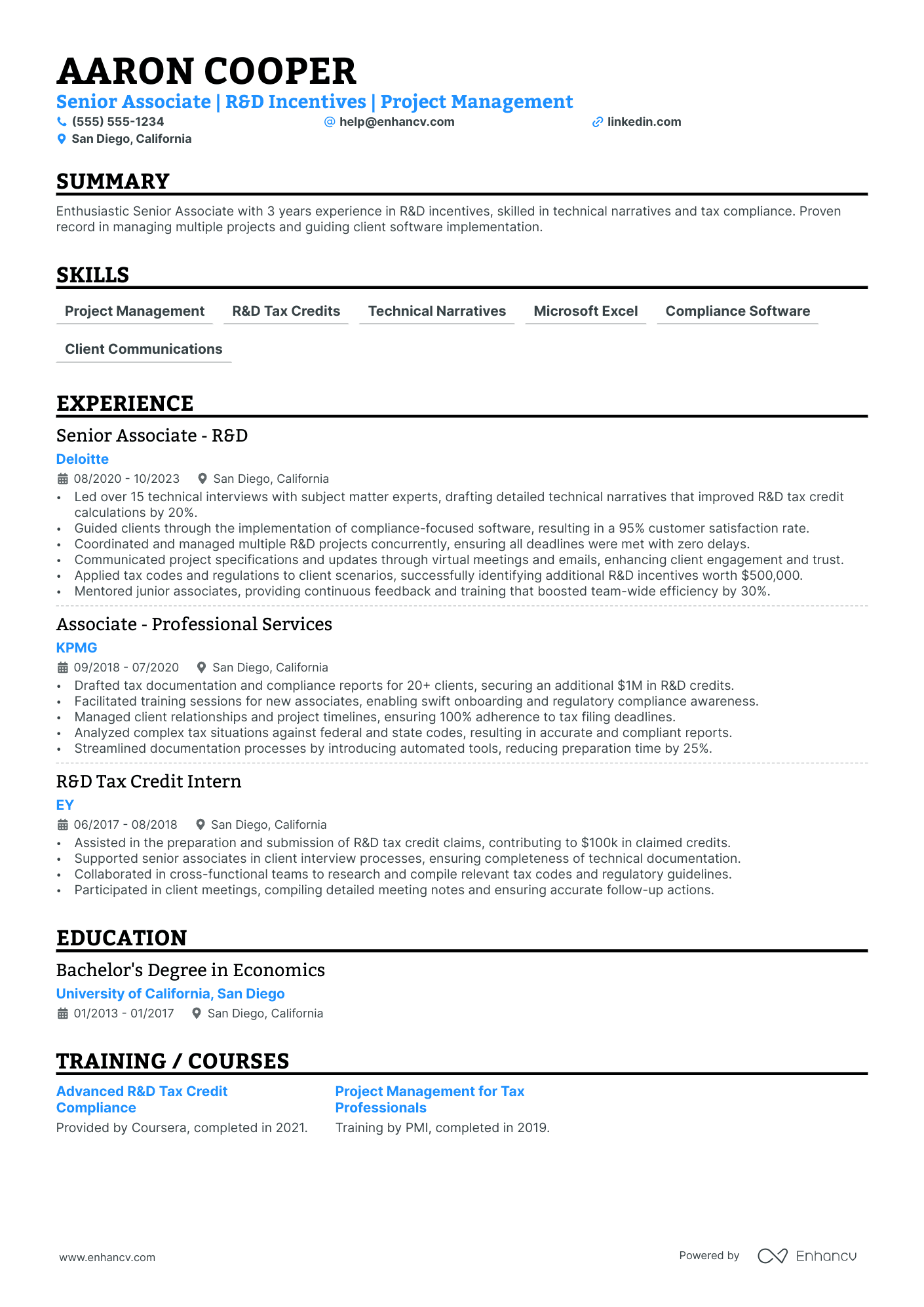 Tax Compliance Associate resume example