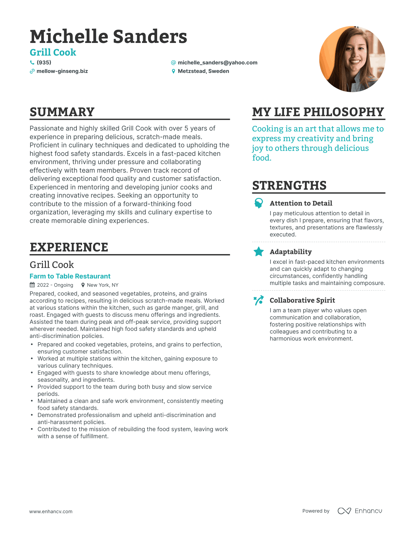 Modern Grill Cook Resume Example
